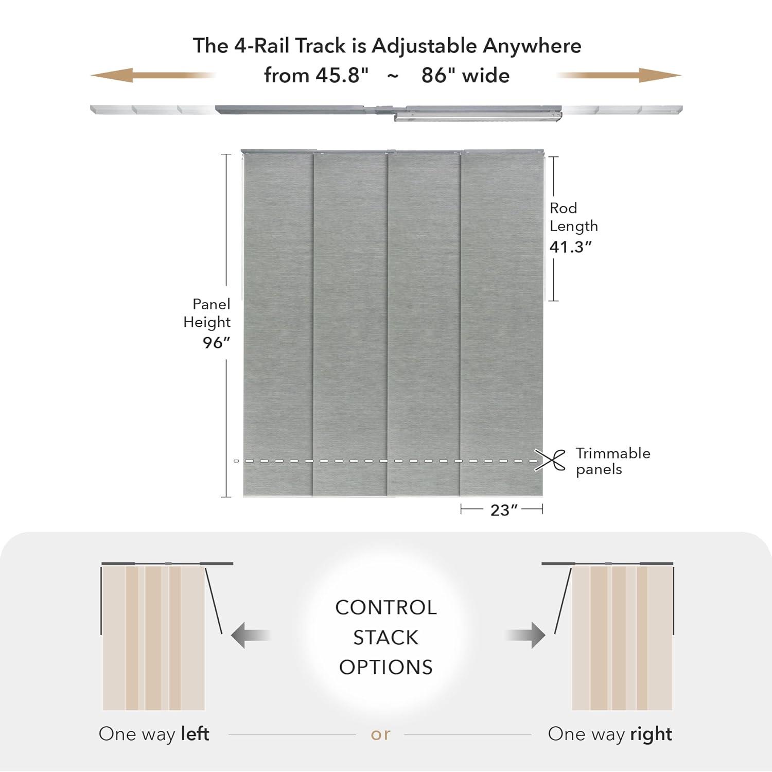 GoDear Design Adjustable Sliding Panel Track Blind 45.8"- 86" W x 96" H, Vertical Blinds, Semi-sheer, Moonstone
