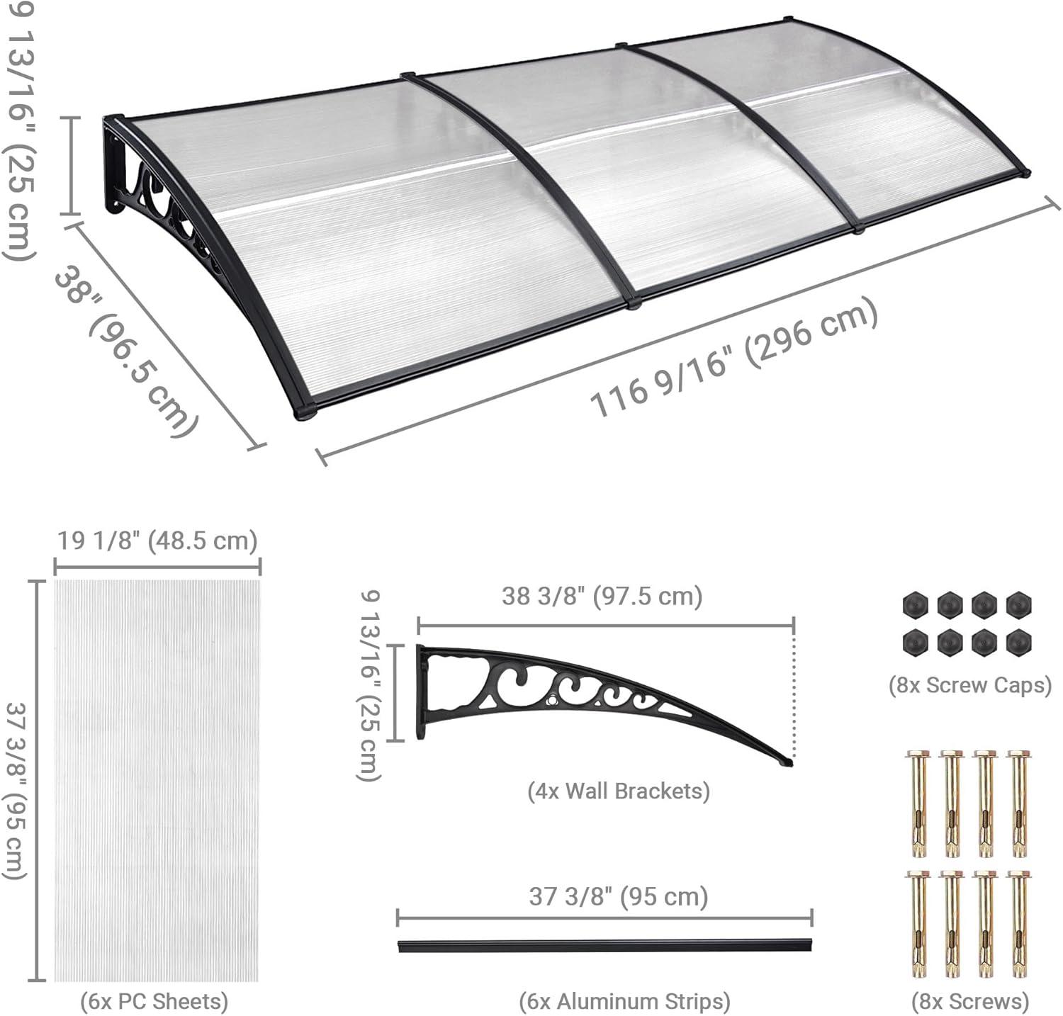 Yescom 38" x 117" White Polycarbonate Window Door Awning