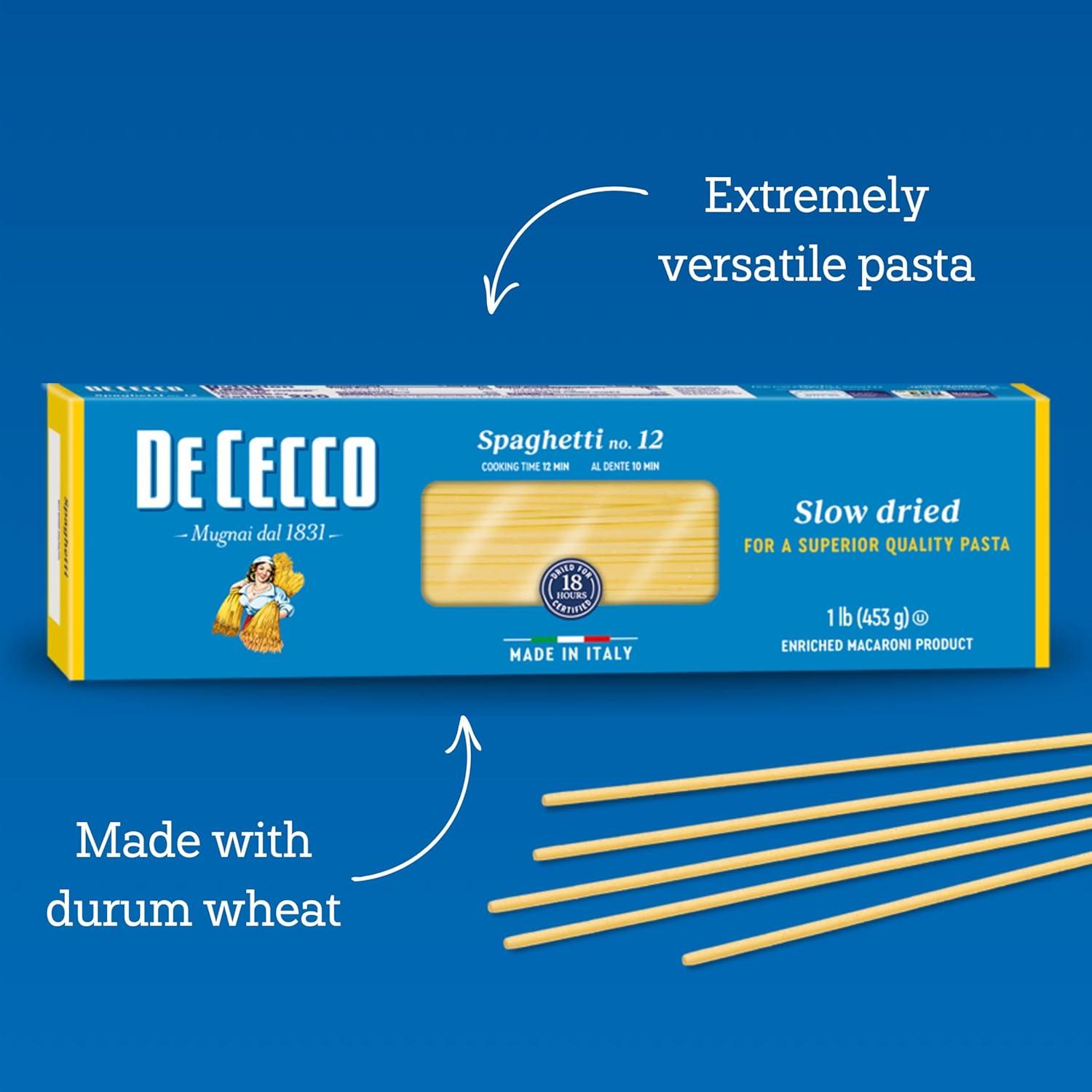 De Cecco Spaghetti no.12 Pasta, 1 LB. made from coarse Semolina (made from durum wheat). Non GMO and slow dried. Contains Wheat. May contain soy.