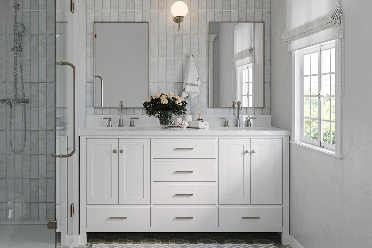 Ariel A067dwqrvo Cambridge 67" Free Standing Double Rectangular Basin Vanity Set - White