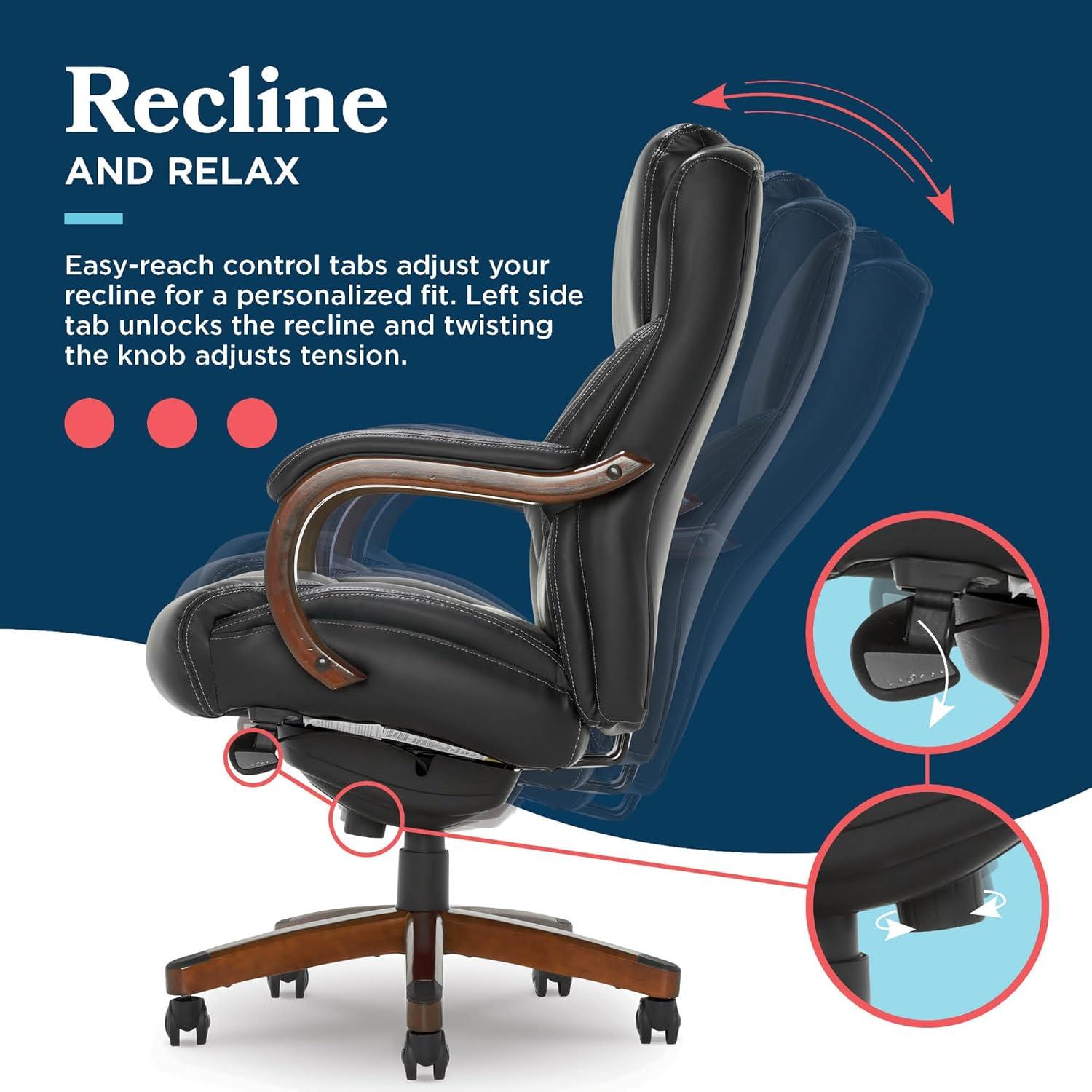 Delano Big & Tall Bonded Leather Executive Office Chair Gray - La-Z-Boy: Ergonomic, Adjustable, Wood Accents
