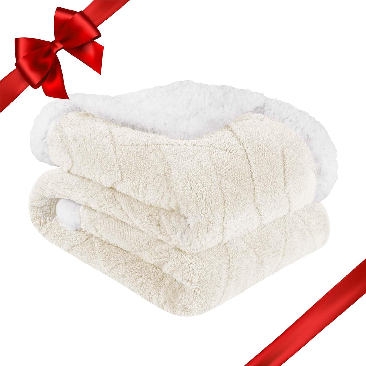 Ivory Full/Queen Reversible Fleece Sherpa Blanket