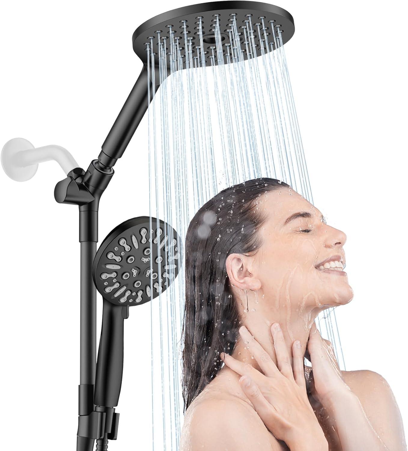 Matte Black Dual Rainfall Shower Head with Handheld Spray