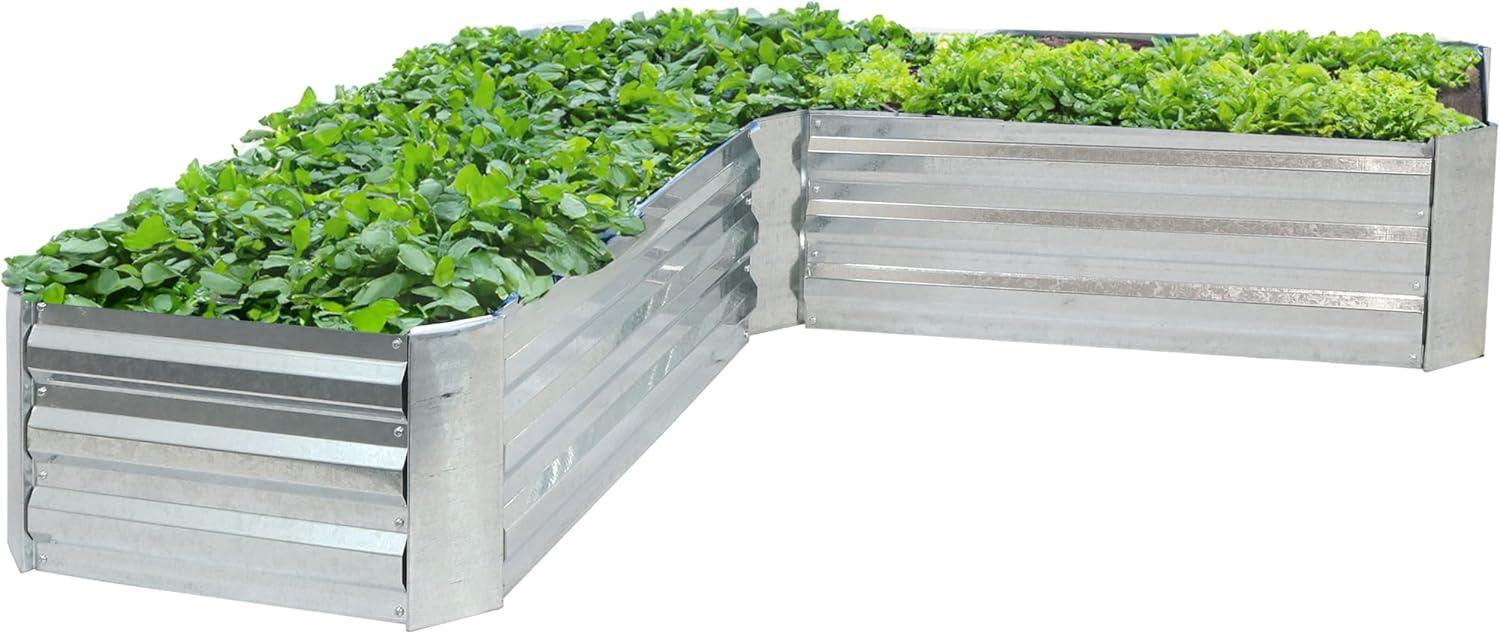 Sunnydaze Outdoor Galvanized Steel L-Shaped Raised Garden Bed for Plants, Vegetables, and Flowers - 59.5" - Silver