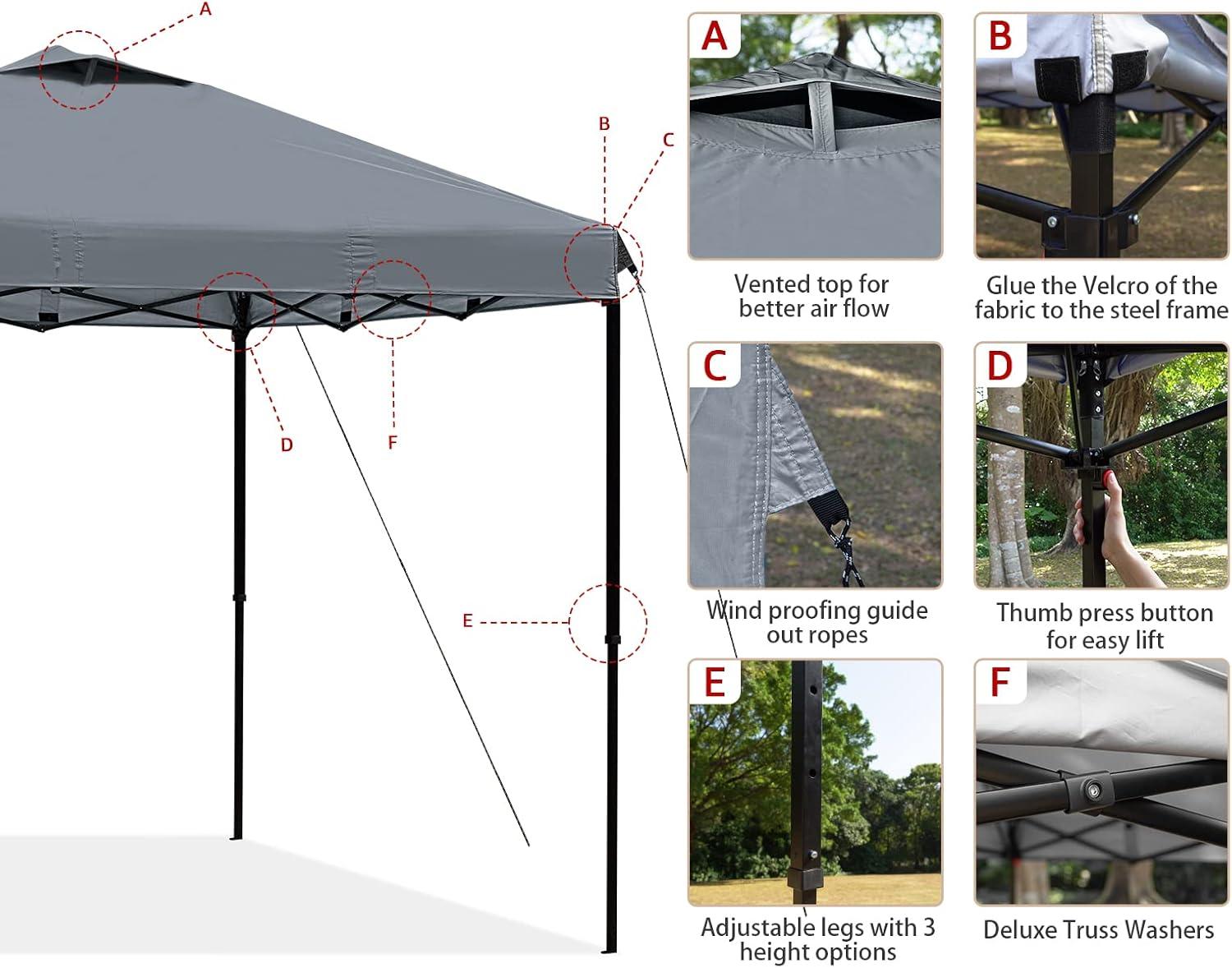 10x10 Dark Gray Waterproof Pop-Up Canopy Tent with Adjustable Legs