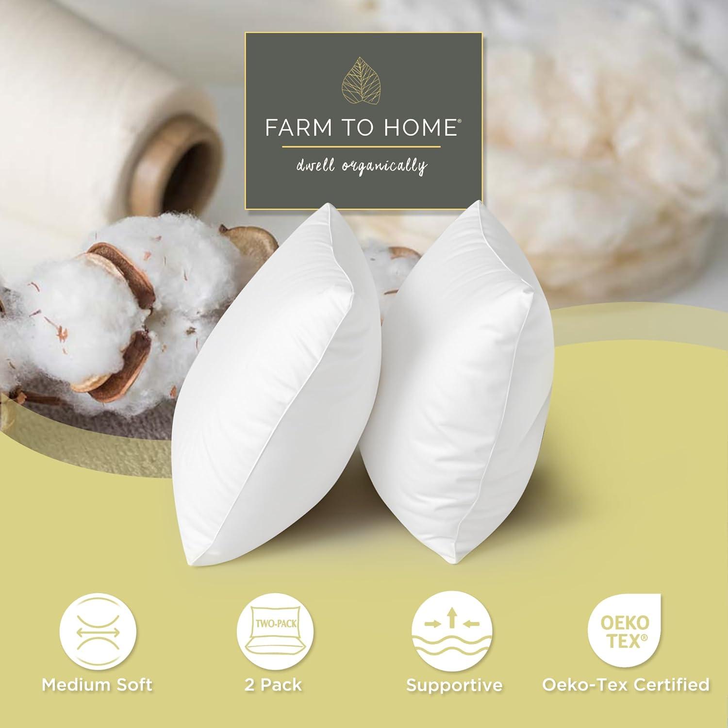 Farm To Home  Organic Blended Cotton Down Alternative Pillow - 2 Pack - White King - Set of 2