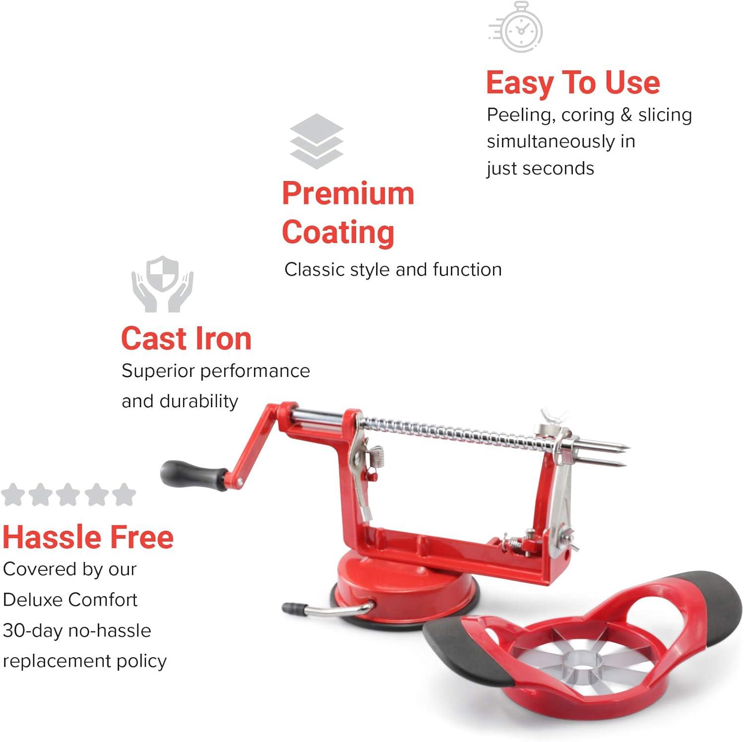 Perfect Peel Apple Peeler - Easy Clean Removable Commercial Grade Blade - Corer, Red - Apple Corer and Peeler