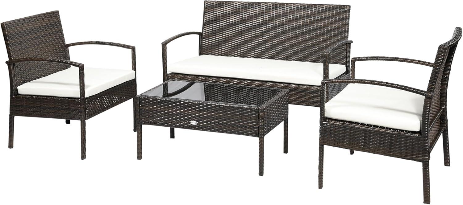 Outsunny Patio Porch Furniture Sets 4-PCS Rattan Wicker Chair w/ Table Conversation Set for Yard,Pool or Backyard Indoor/Outdoor Use