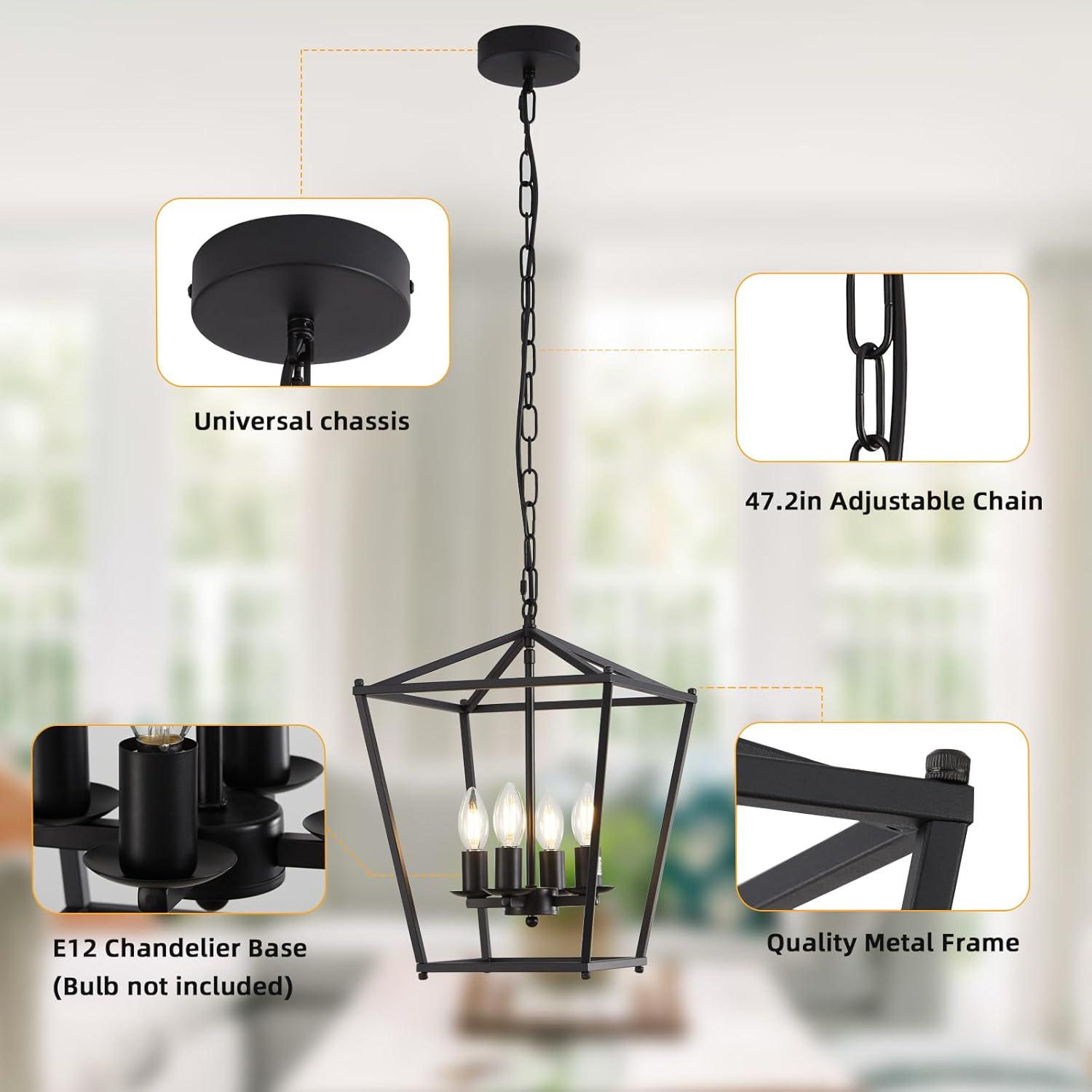 Rustic Lantern Chandeliers 4-Light Ceiling Cage Hanging Lights Gold Pendant Light Fixtures for Kitchen Island Dining Room Farmhouse Entryway Foyer