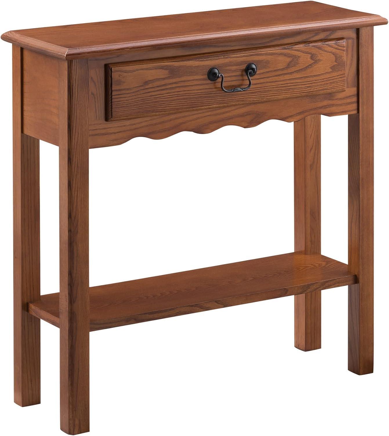 Medium Oak Wood Console Table with Drawer and Shelf