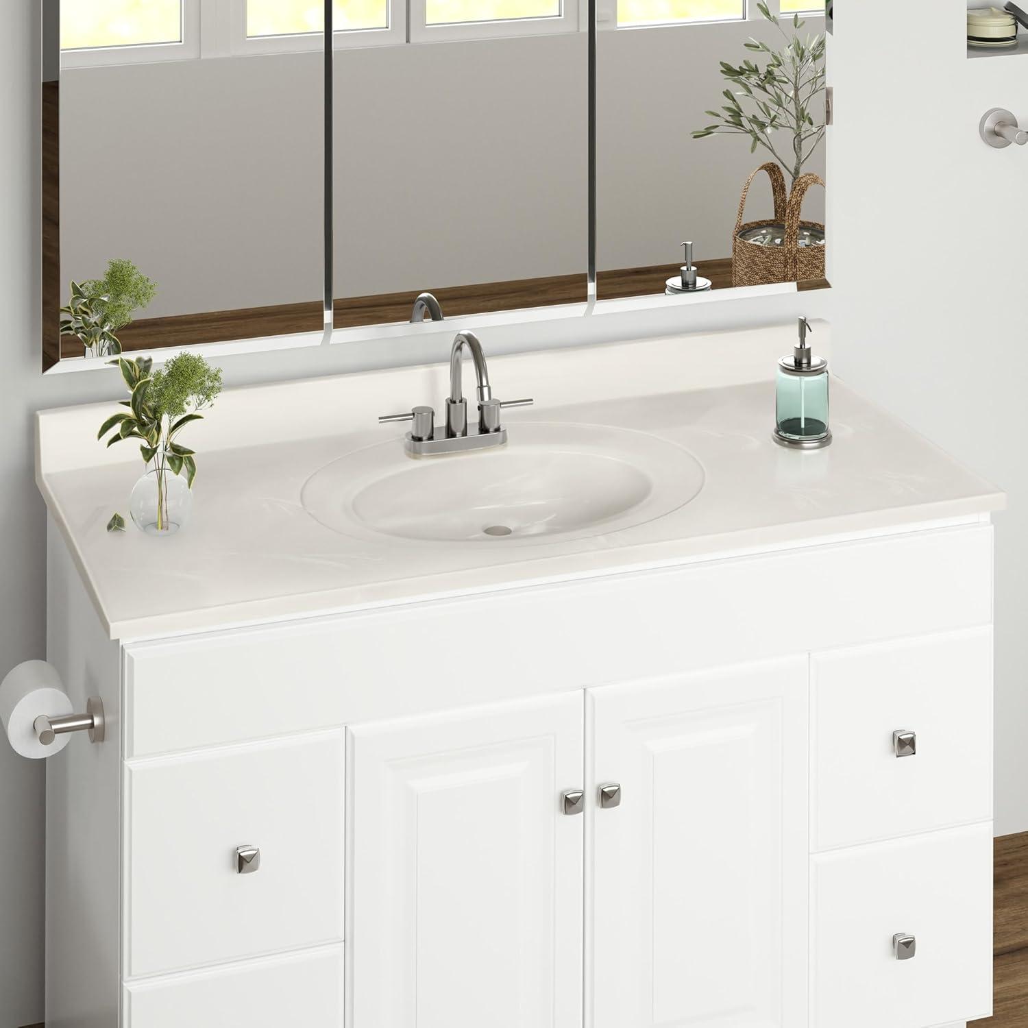 49 Inch Cultured Marble Vanity Top with Backsplash, Improved Package