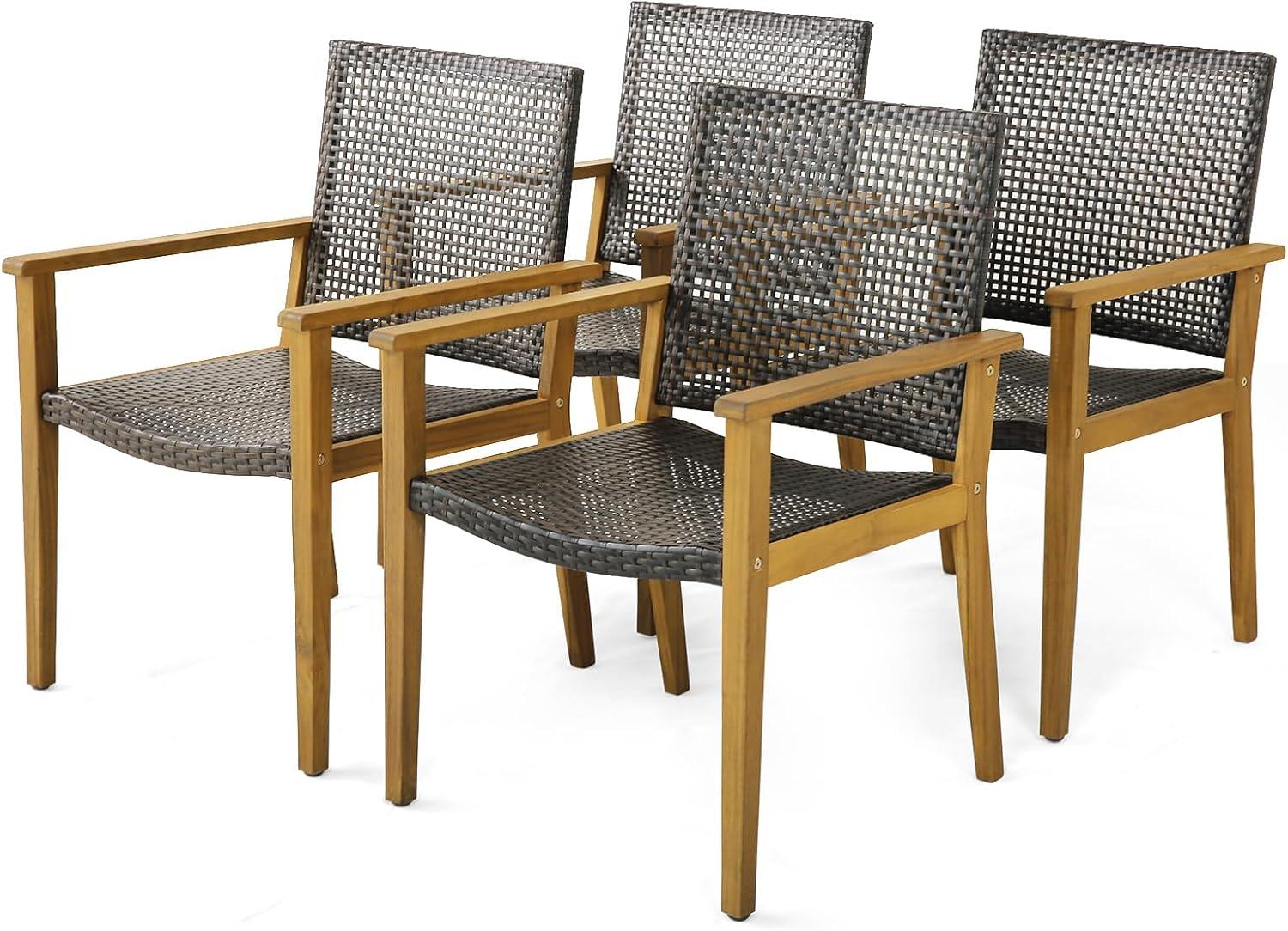 Kepooman Dining Chairs, Patio Dinning Chairs,Set of 4 Outdoor Rattan Chair with Sturdy Acacia Wood Frame-Set of 4