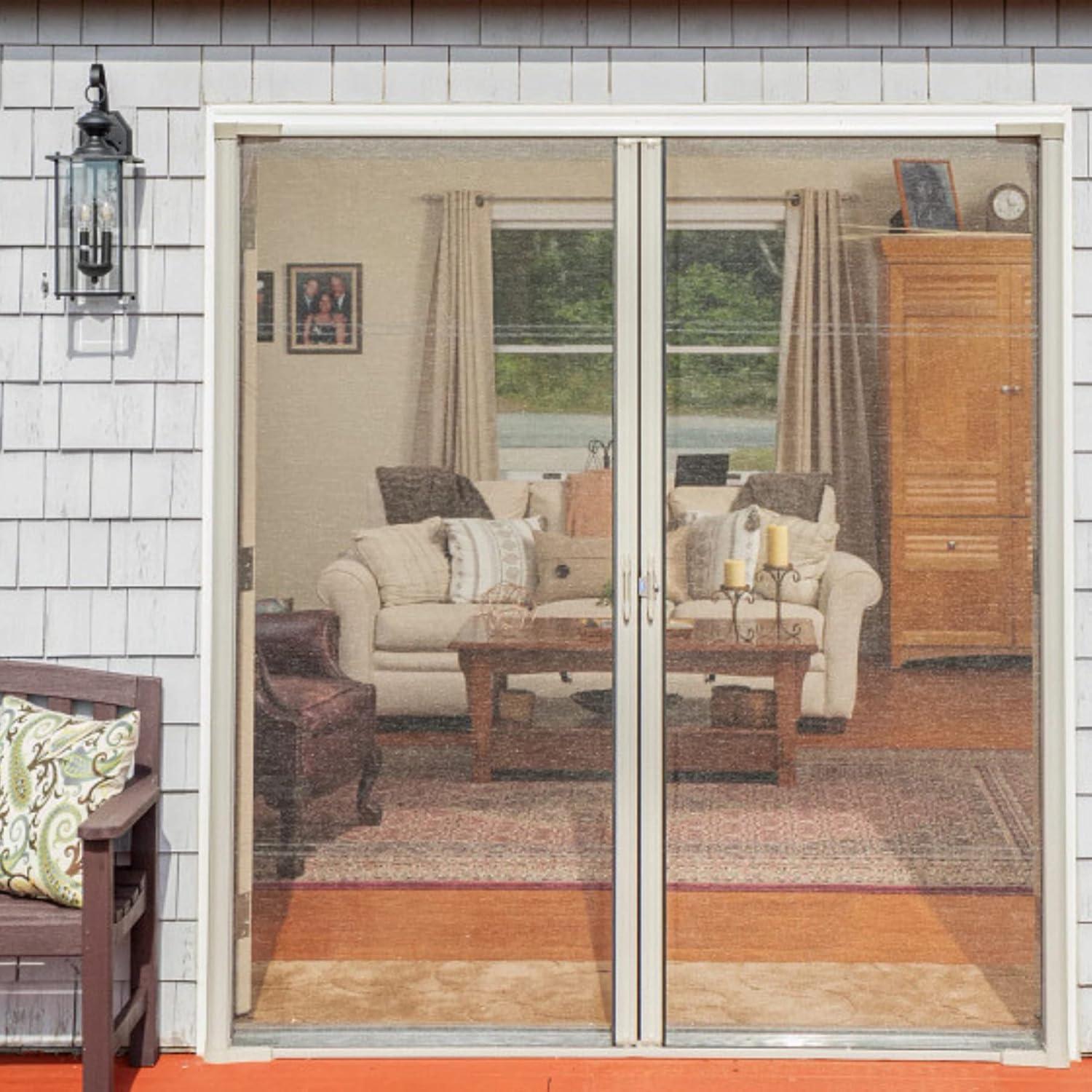 White Aluminum Full-View Retractable Double Screen Door 72" x 80"