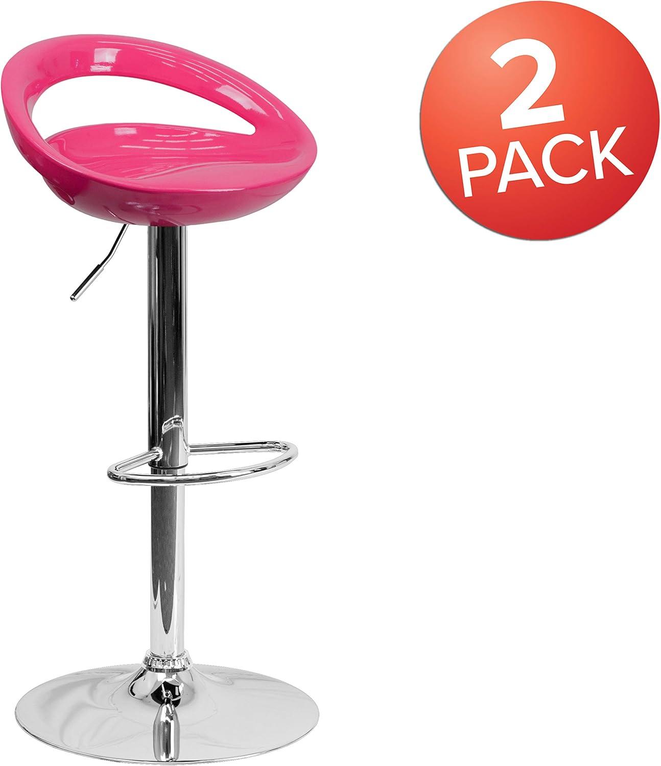 Flash Furniture Contemporary Plastic Adjustable Height Barstool with Rounded Cutout Back and Chrome Base