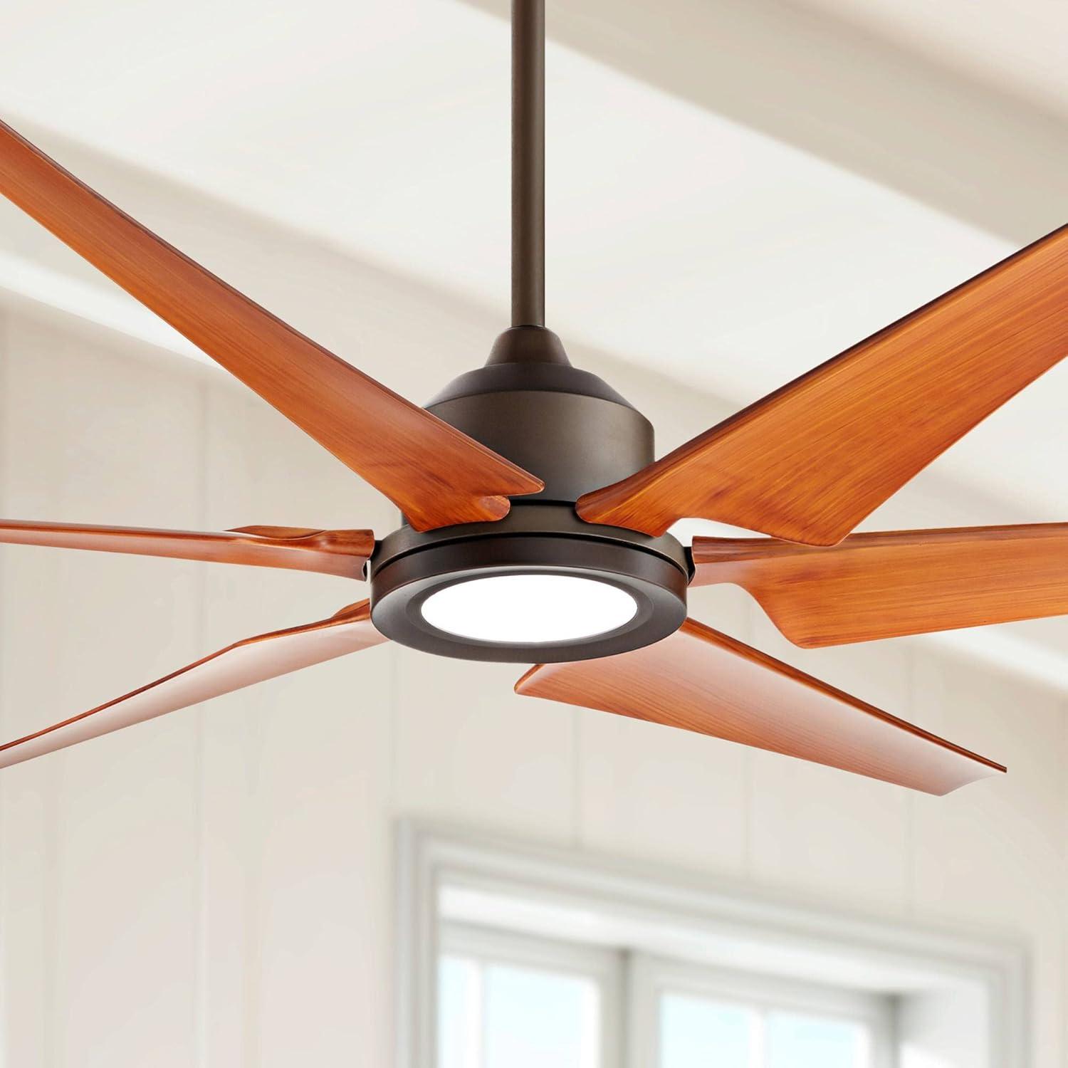 72" Oil Rubbed Bronze and Wood Ceiling Fan with LED Light and Remote