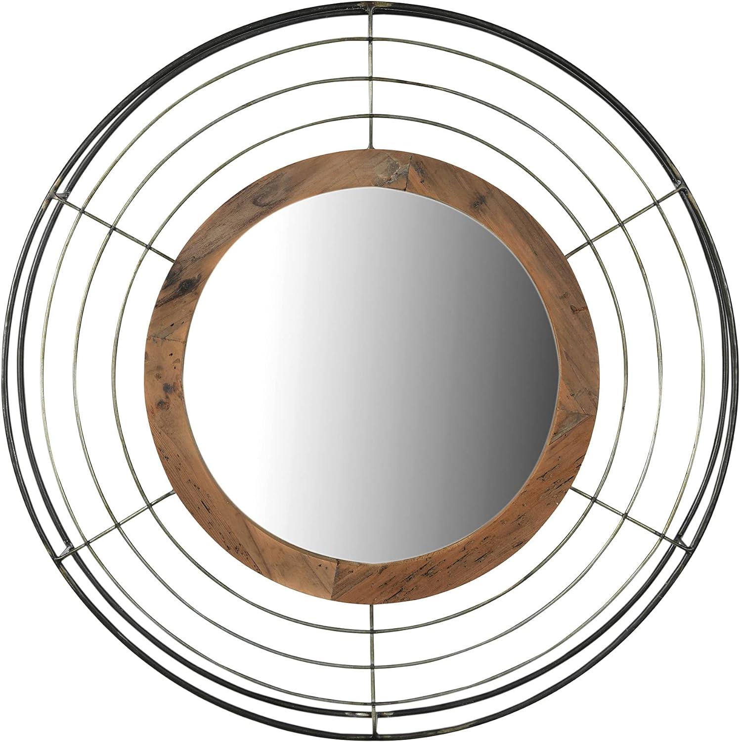 Round 23.63" Wood Frame and Metal Wire Decorative Wall Mirror