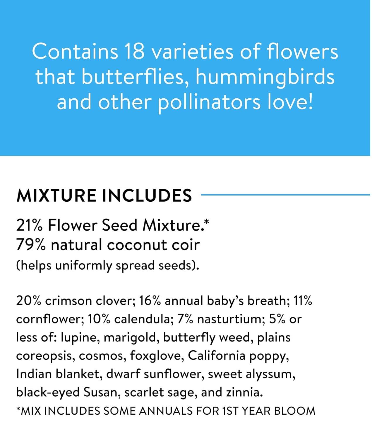 Burpee Hummingbird & Butterfly Mix Wildflower Seeds – Non-GMO, Attracts Pollinators, Annual & Perennial Flowers
