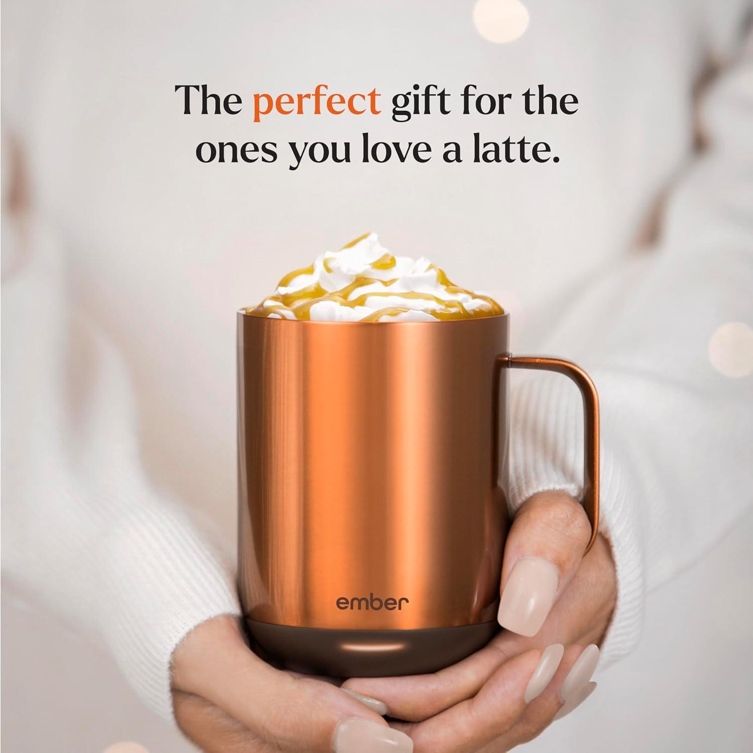 Ember Temperature Control Smart Mug 2, 10 oz, Copper, Up To 1.5-hr Battery Life - App Controlled Heated Coffee/Tea Mug - Improved Design