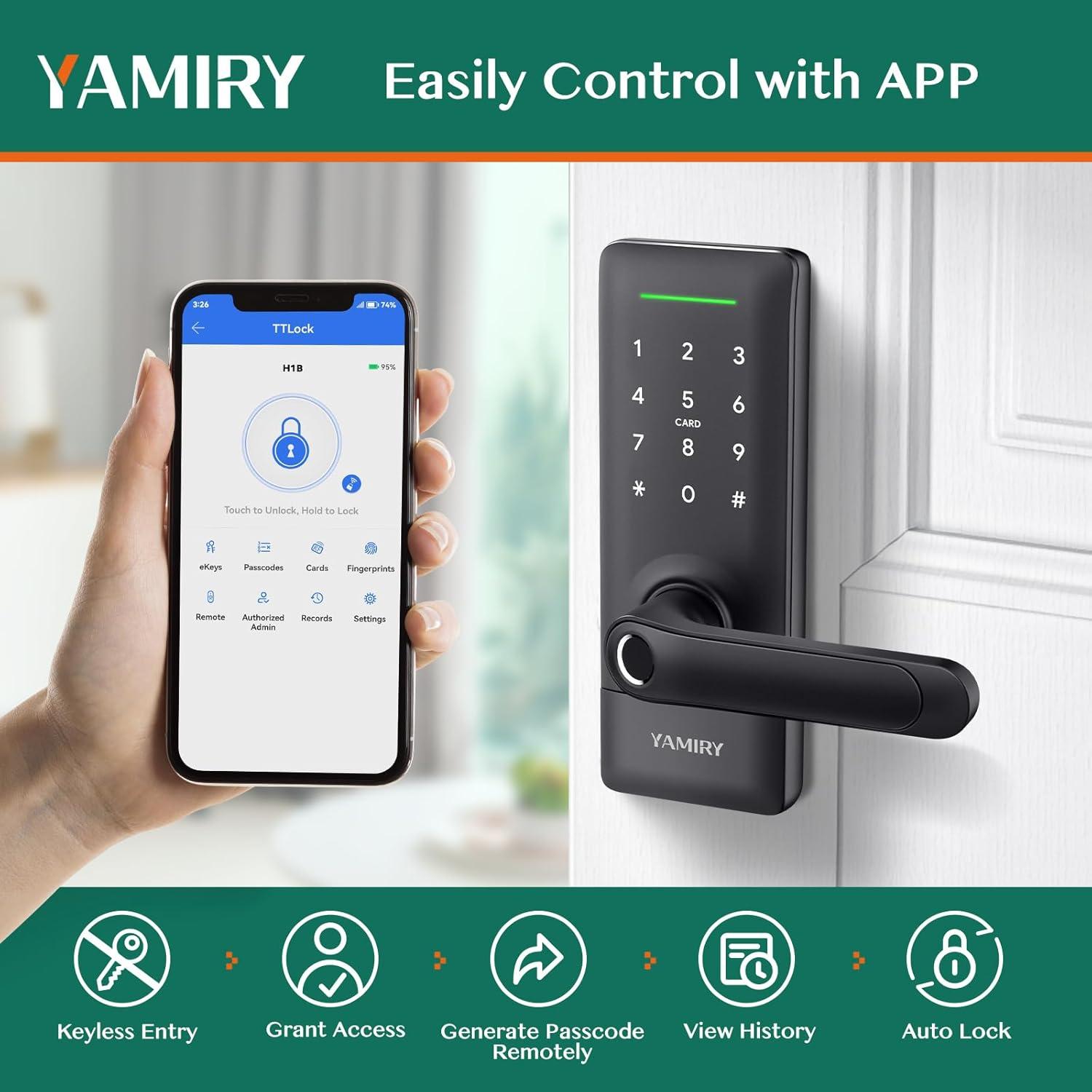 Black Biometric Fingerprint Smart Door Lock with App Control