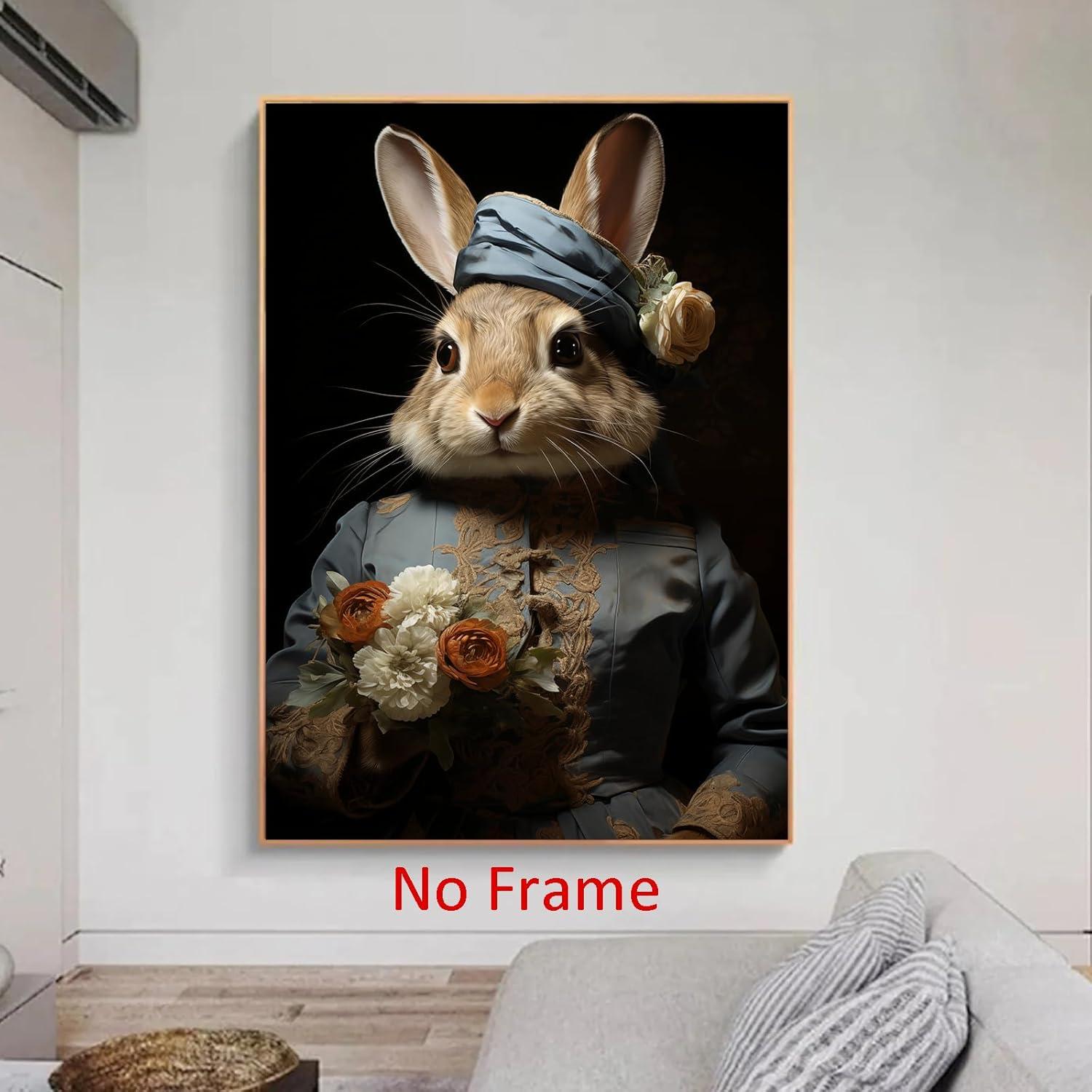 Asdg12s-Vintage Bunny Picture Cute Animal Paintings Modern Animal Wall Art Forest Animal Posters Dark Forest Bunny Art Rustic Animal Pictures Rabbit Floral Painting Gothic Animal Wall Art