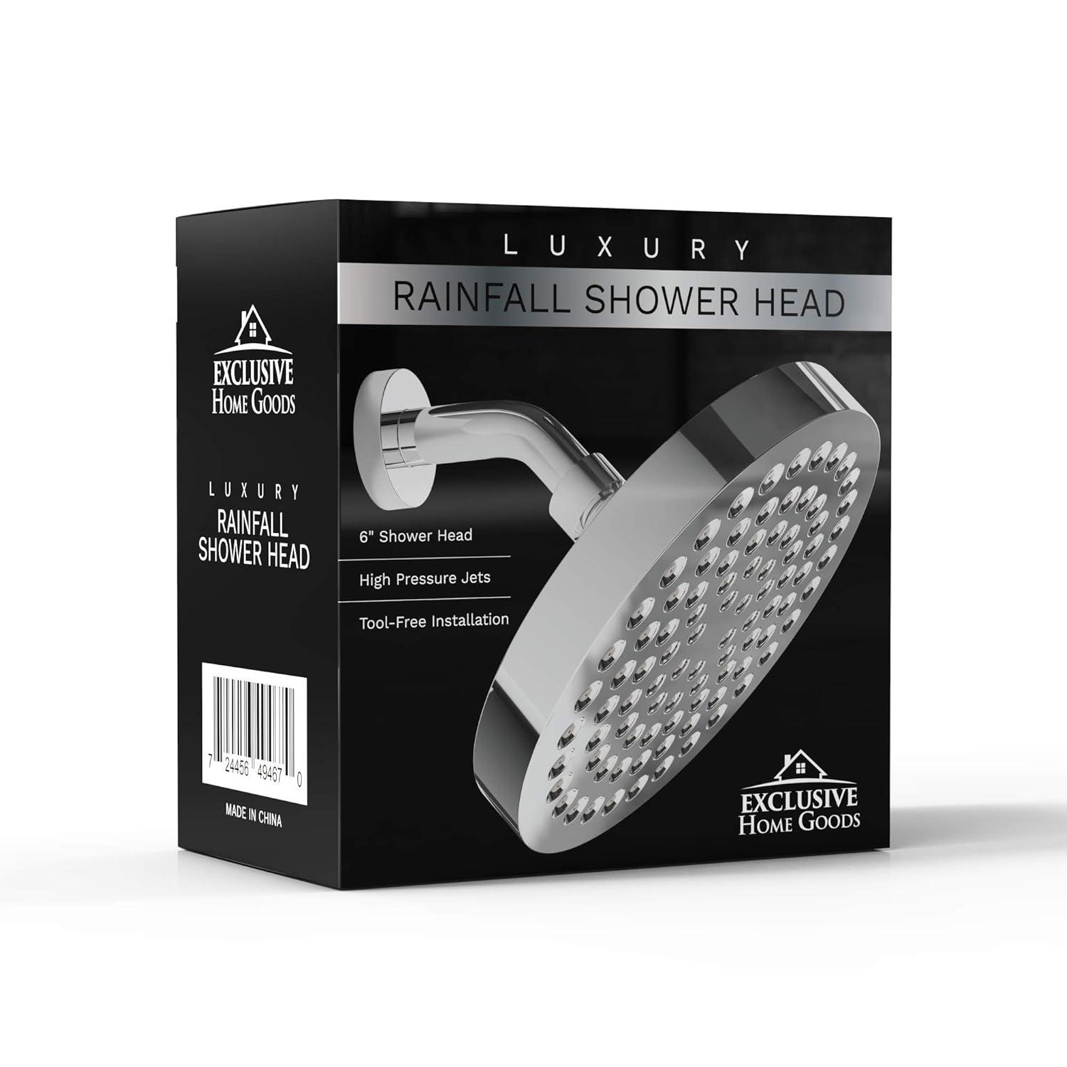 Exclusive Home Goods High Pressure Rainfall Shower Head with 360 Degree Rotation, 6" 2.5 GPM Deluxe Chrome