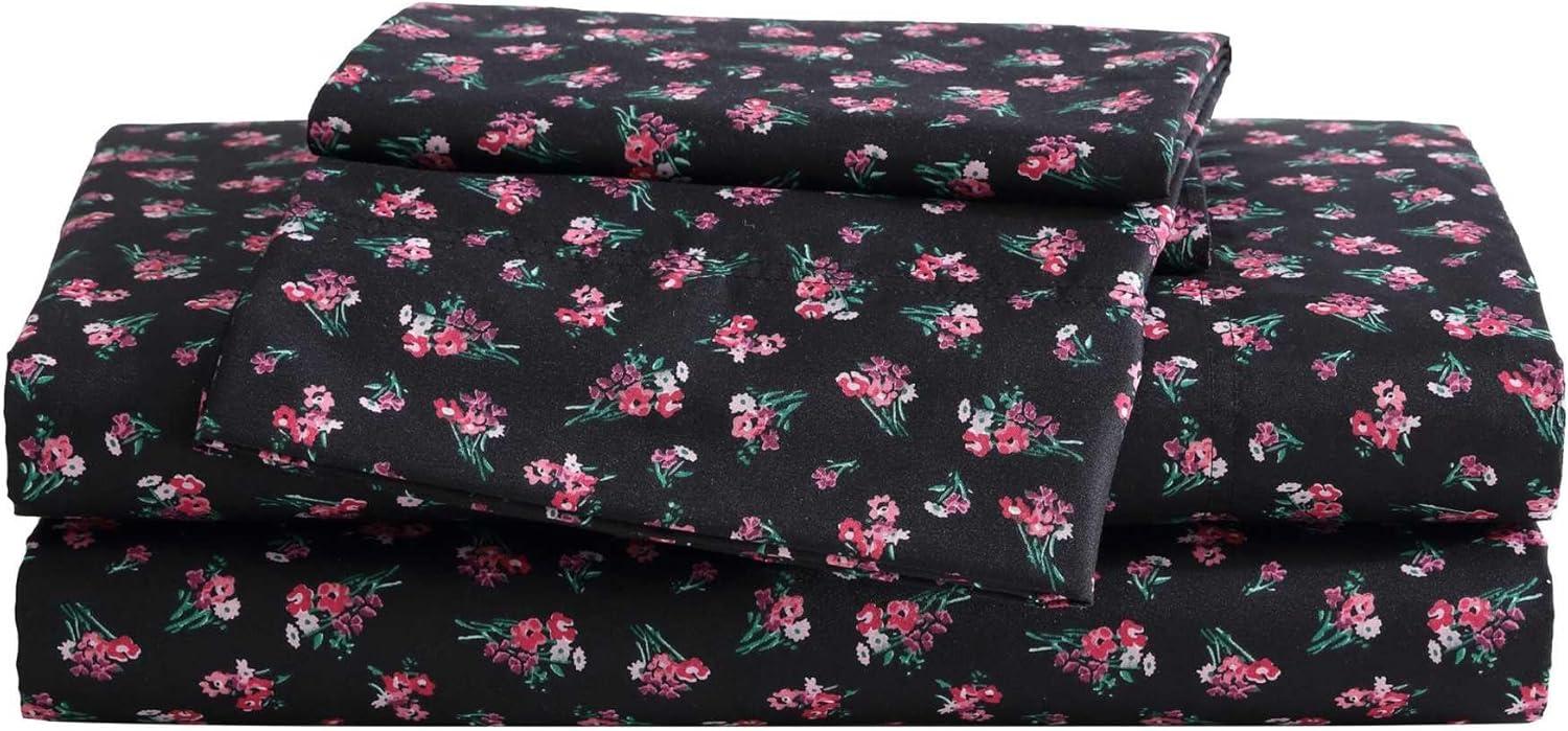 Full Black Floral Microfiber Sheet Set