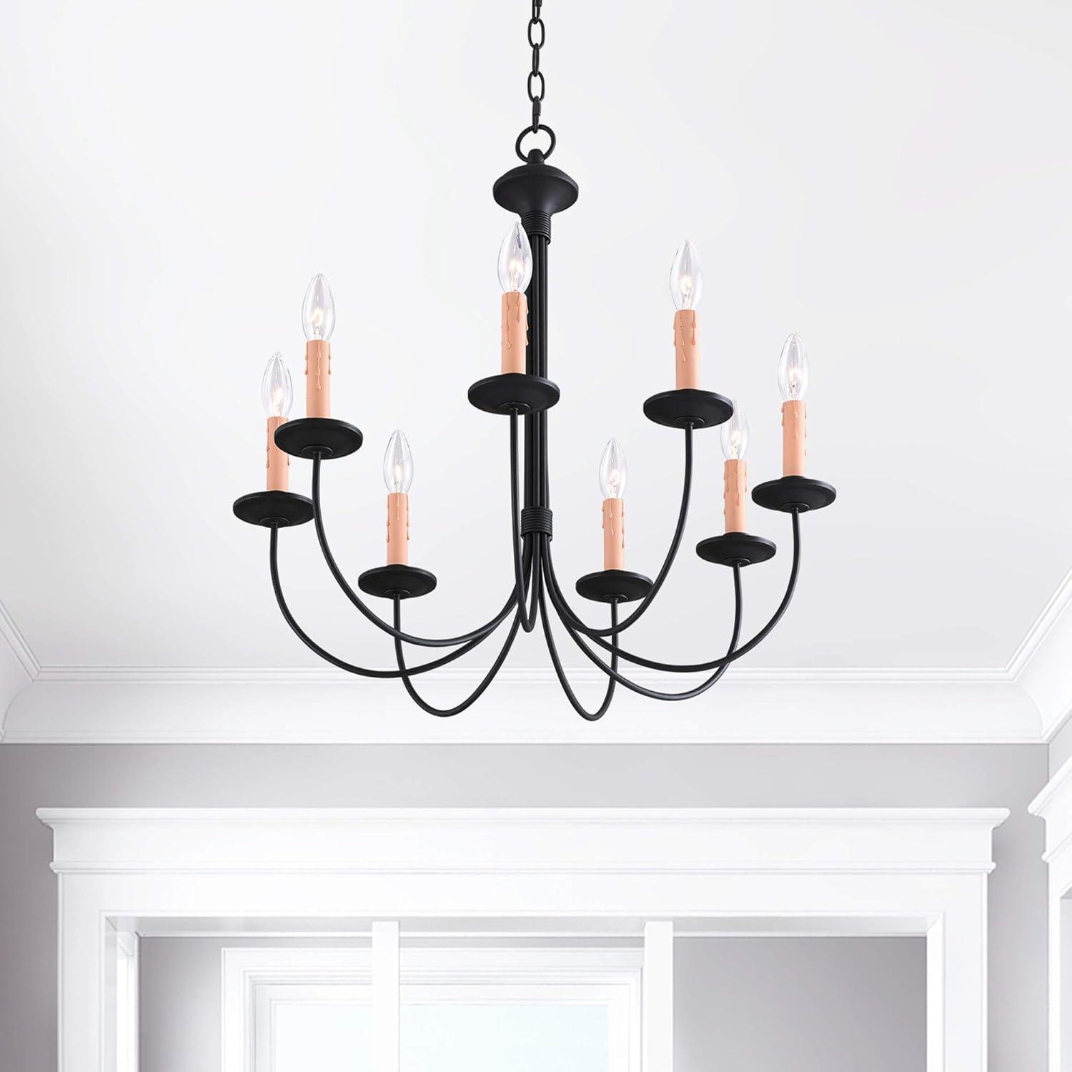 Elegant Black Steel 8-Light Candelabra Chandelier