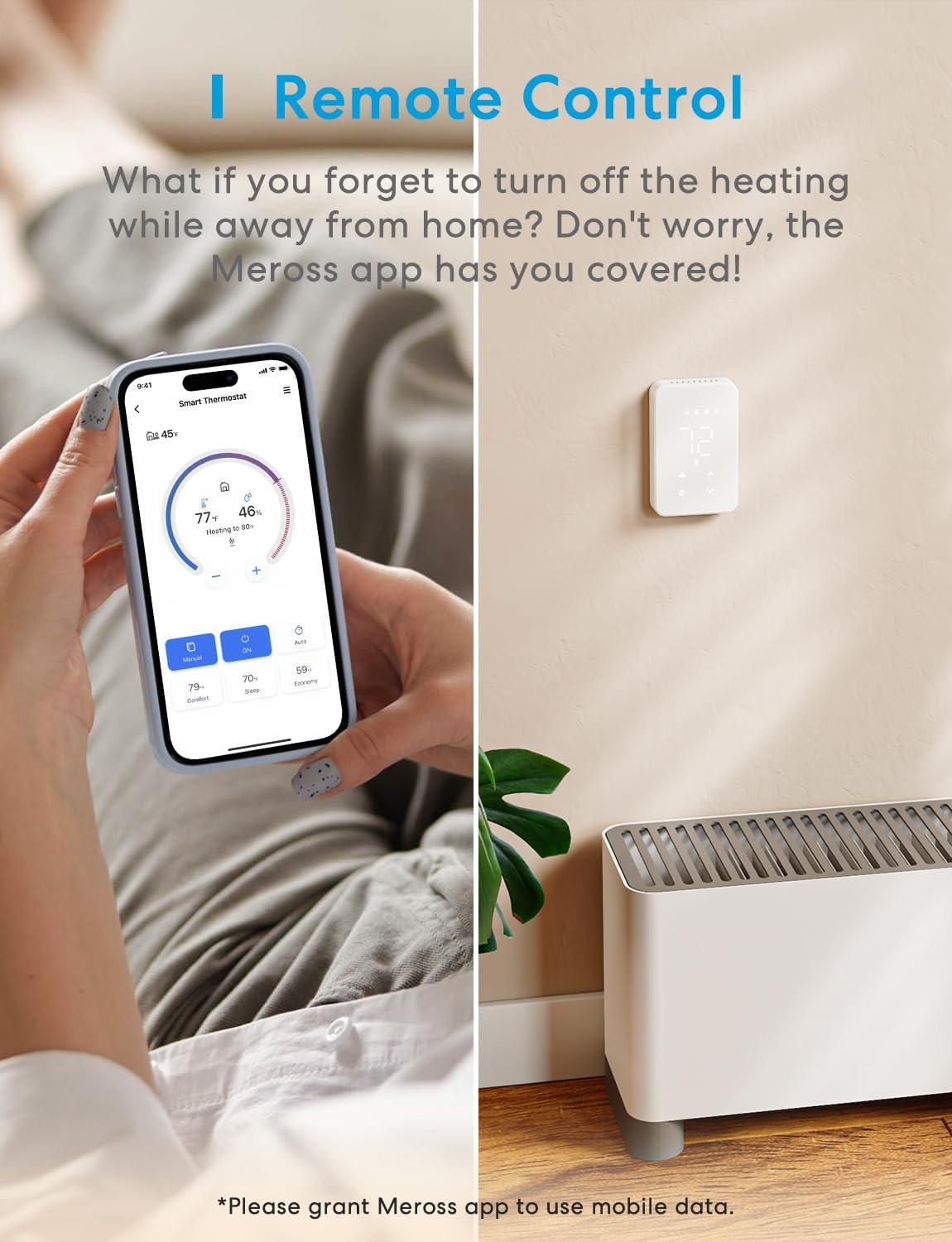 meross Smart Thermostat for Electric Baseboard and in-Wall Heaters Work with HomeKit, Alexa and Google Home, 120V-240V Wi-Fi Programmable Thermostat with Easy Install, Energy Saving, 4 Wires Needed
