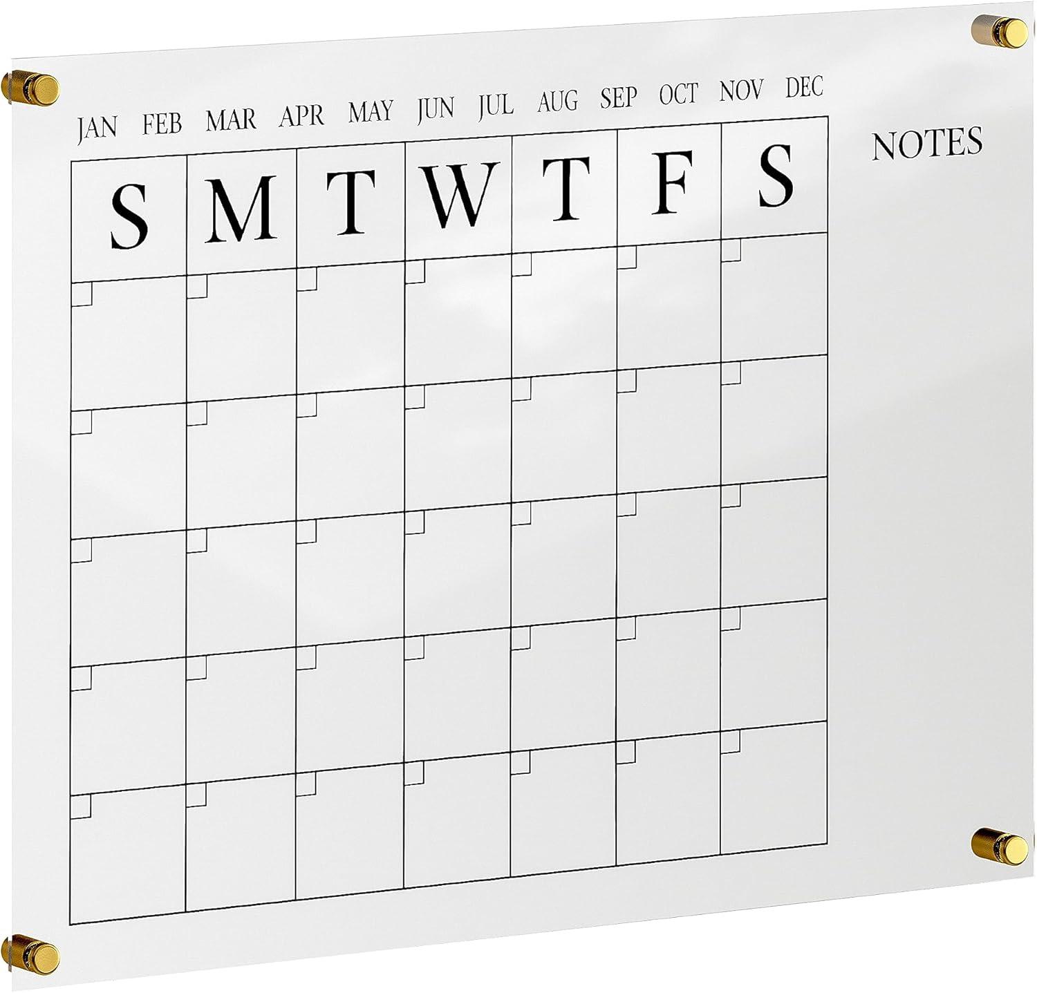 Martha Stewart Grayson Acrylic Wall Calendar with Notes with Dry Erase Marker and Mounting Hardware, 24" x 18", w/Black Print