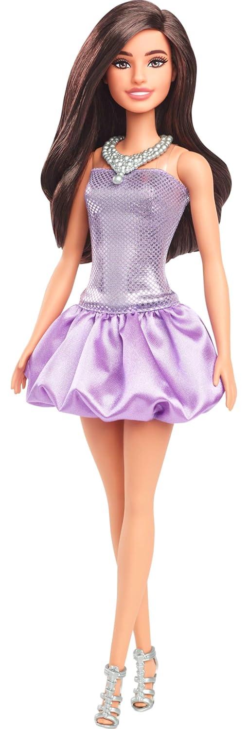 Barbie Fashionistas 11.7" Doll #234 in Sequined Purple Dress and Silvery Accessories Brown Hair