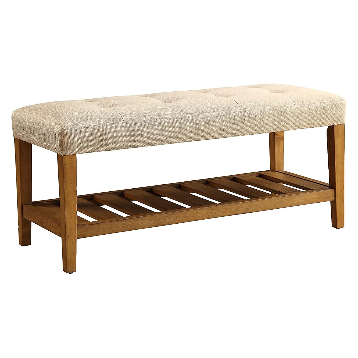 Acme Furniture Charla Ottomans and Benches Beige Fabric/Oak Finish