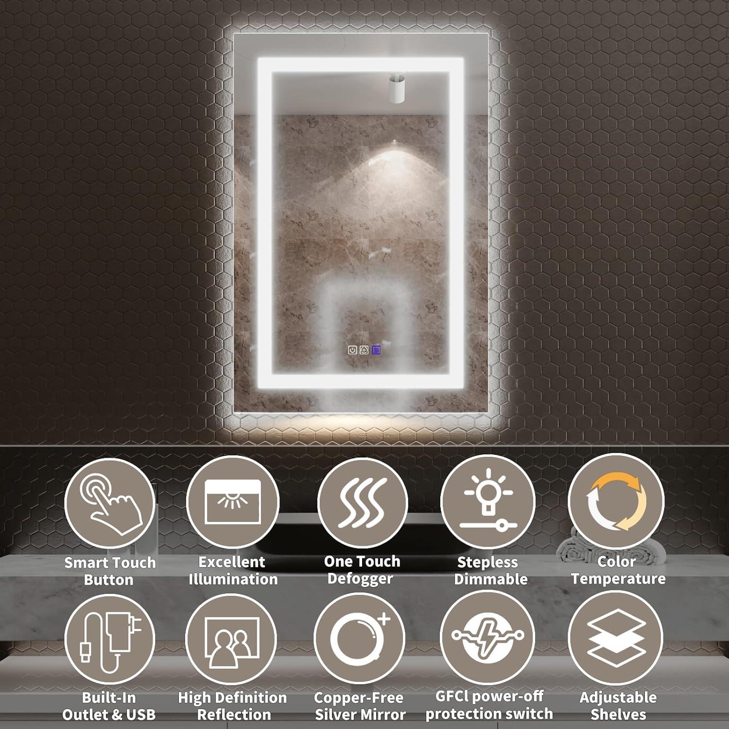 MEDUNJESS MEDUNJESS 72''x36'' Surface or Recessed Mount LED Medicine Cabinet with Mirror and Defogger 3 doors Medicine Cabinet