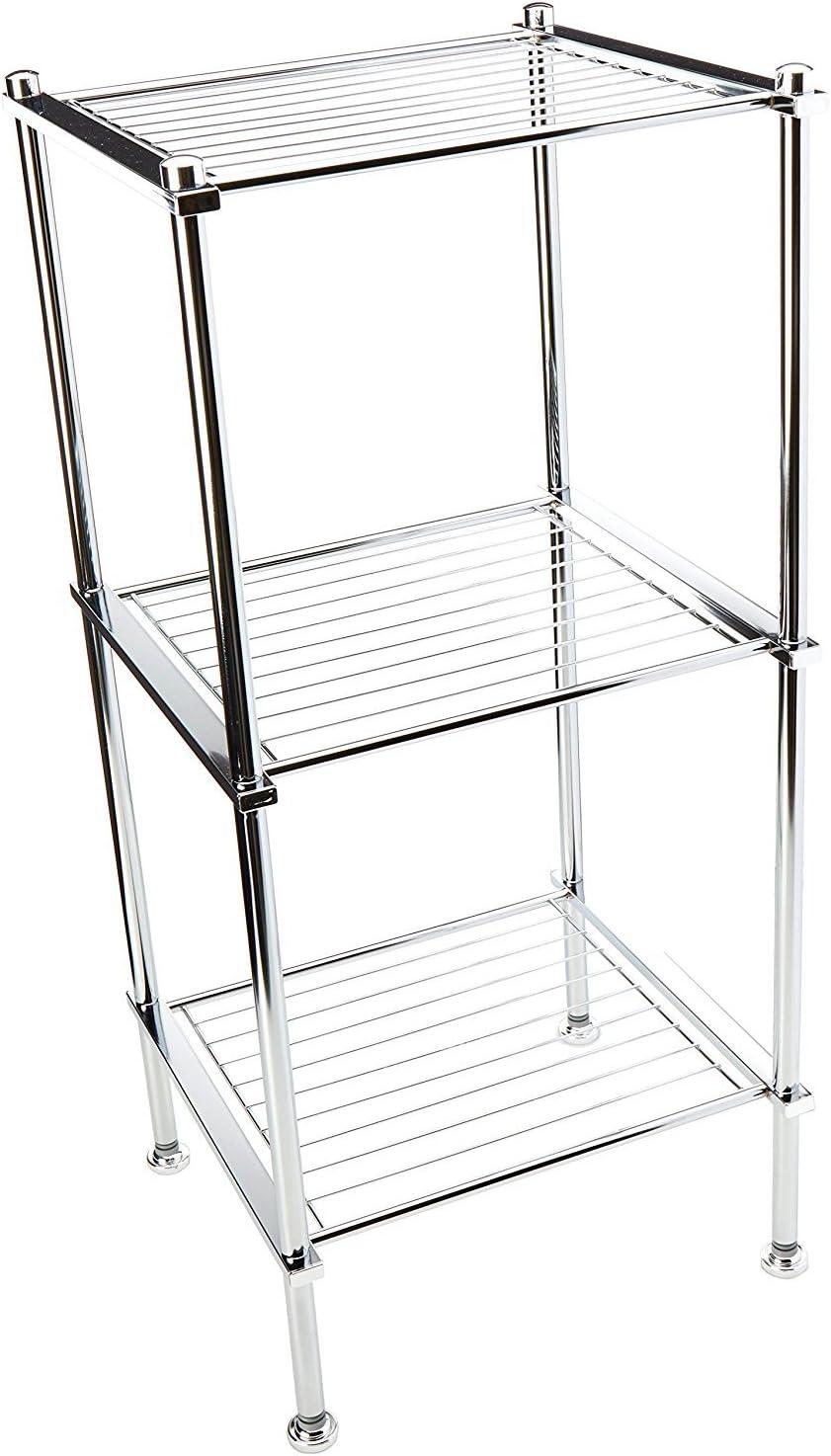 3 Tier Metro Collection Shelf Gray - Organize It All: Chrome Steel Bathroom Towel Storage Cabinet with 3 Shelves