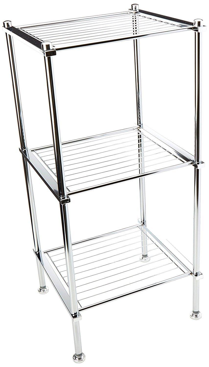 3 Tier Metro Collection Shelf Gray - Organize It All: Chrome Steel Bathroom Towel Storage Cabinet with 3 Shelves
