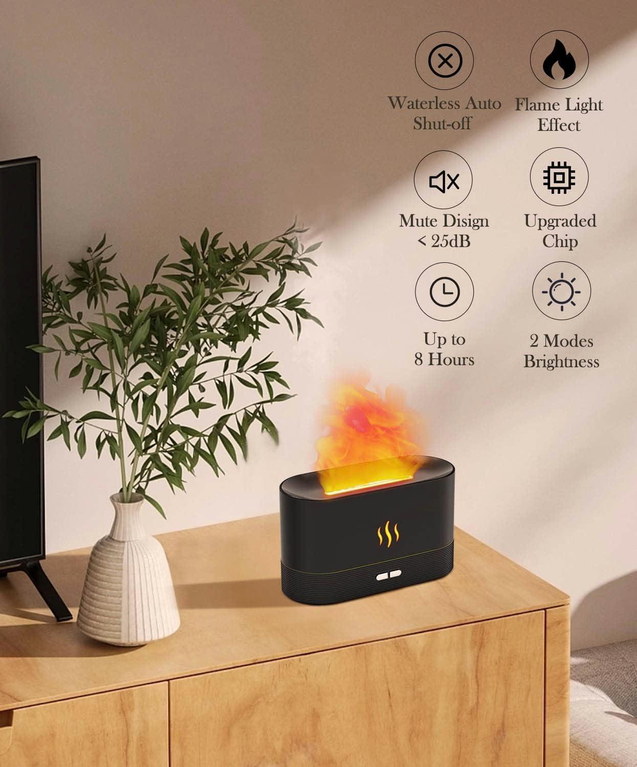 180ml Flame Air Humidifier Essential Oil Diffuser, TSV 3D USB 7 Color Light Aroma Diffuser for Home, Office, Spa, Gym