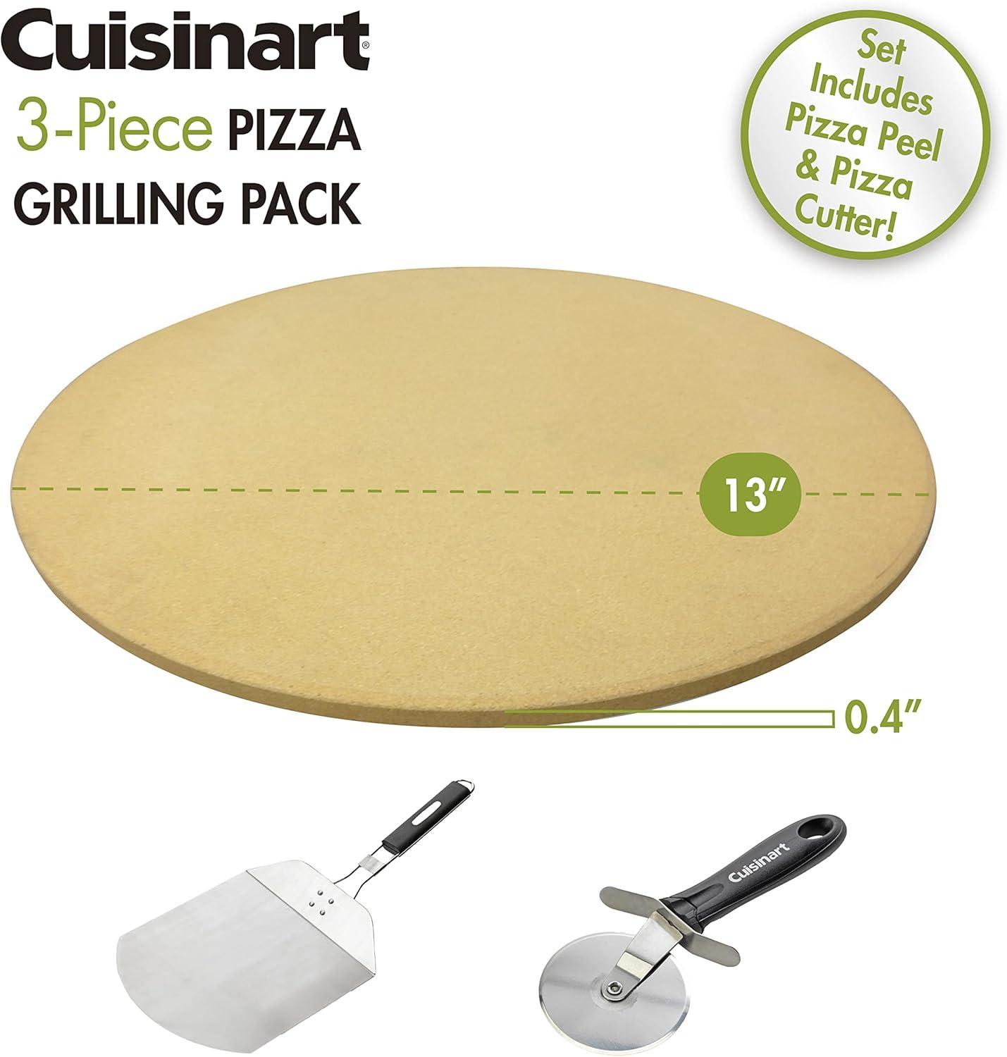 Cuisinart 3-Piece Pizza Grilling Set, Stainless Steel with Pizza Stone, Cutter and Peel