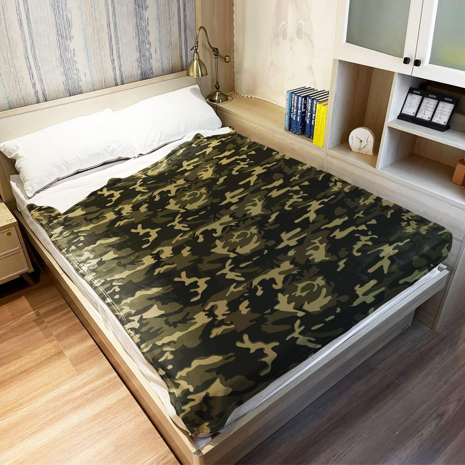 HommomH 60" x 80" Army Blanket Throw Soldier Comfort Warmth Soft Cozy Air Conditioning Easy Care Machine Wash Camouflage