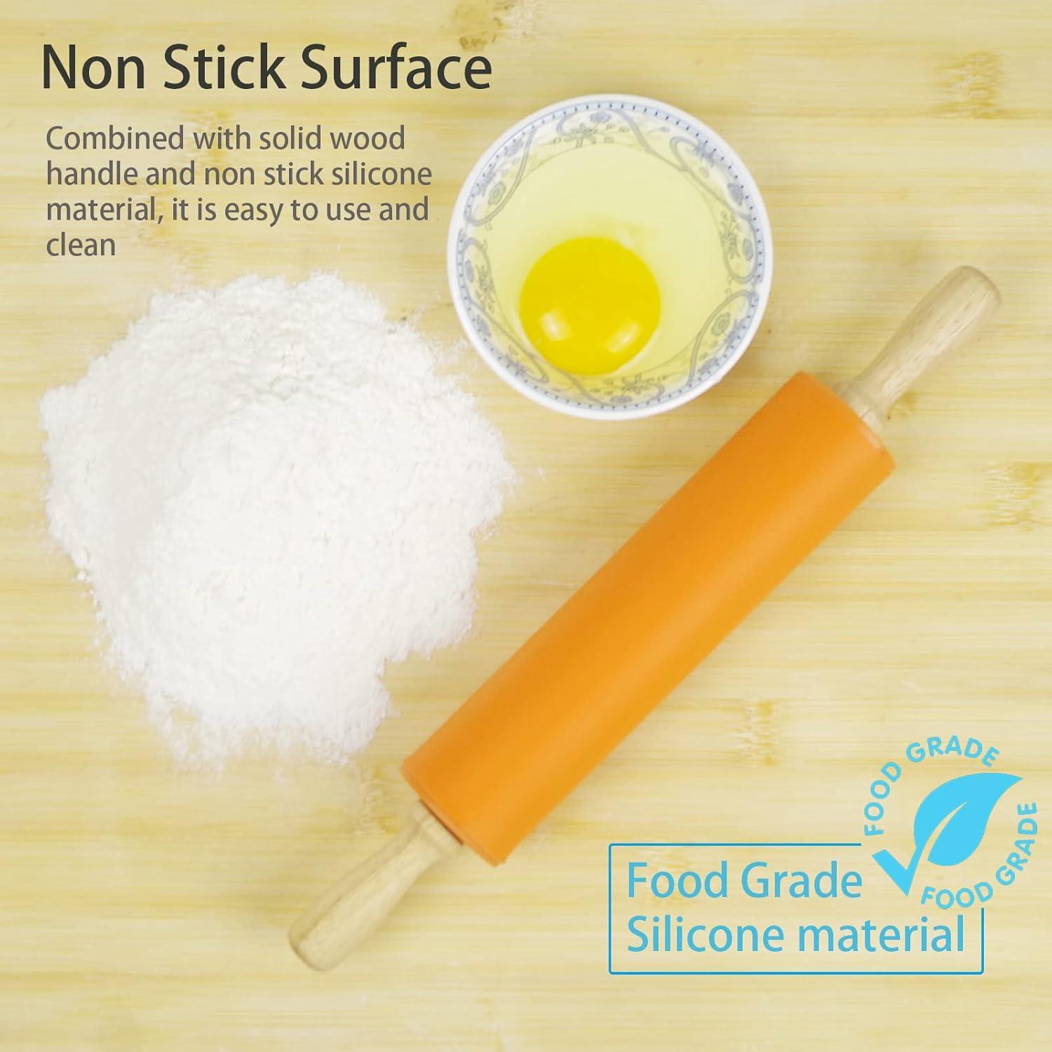 Compact Orange Silicone Rolling Pin with Wooden Handles