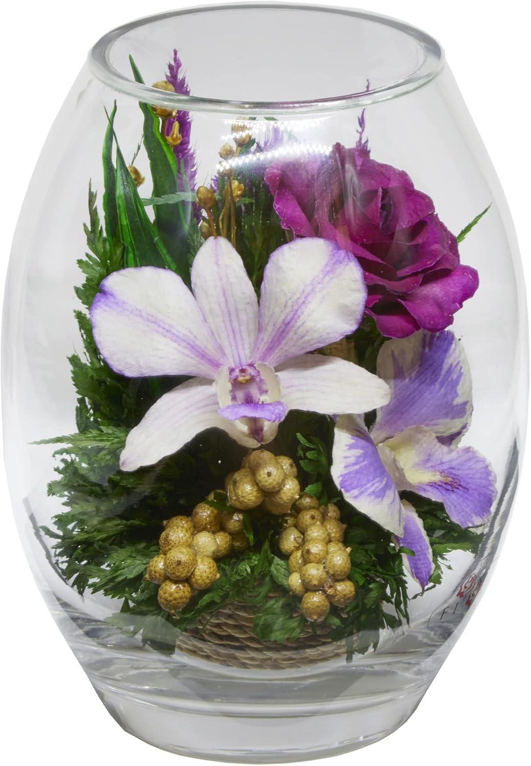 Fiora Flower Long-Lasting Roses and Orchid in a Glass Vase