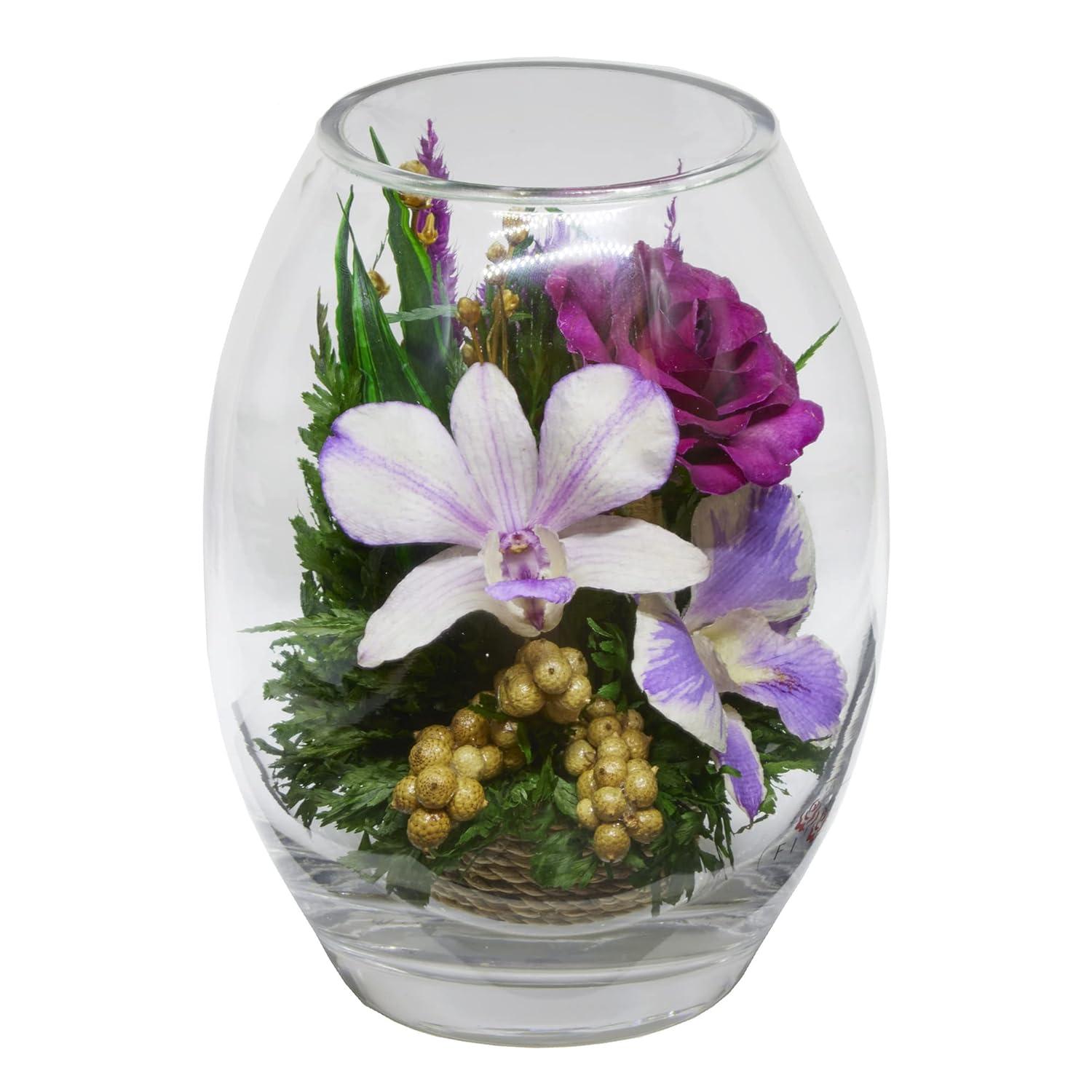 Fiora Flower Long-Lasting Roses and Orchid in a Glass Vase