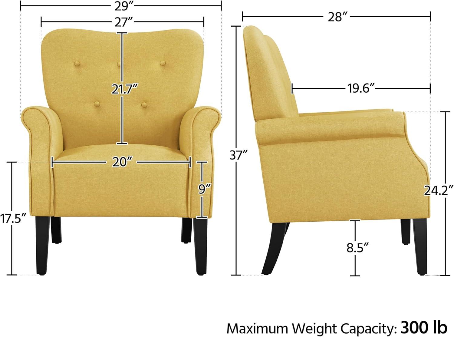 Yaheetech Modern Upholstered Accent Chair with Wooden Leg for Living Room, Yellow