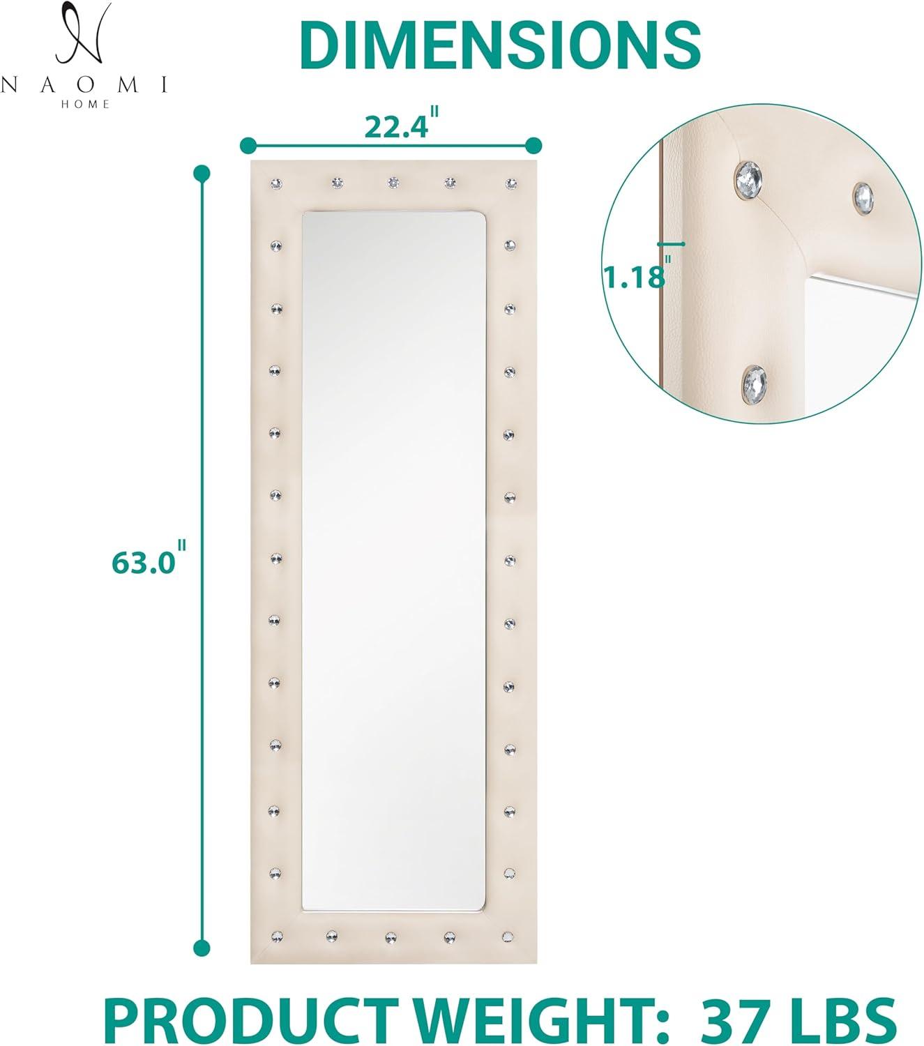 Naomi Home Crystal Tufted Floor Mirror Full Length 63 LX22 W Wall Mirror Full Length Standing Wall with Faux Wood Frame Mirrors for Bedroom - Pink