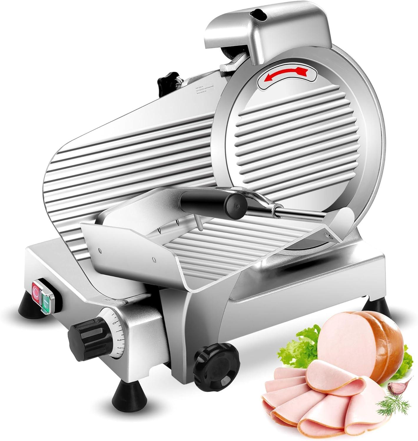 Zomagas Meat Slicer Machine 10 inch Chromium-Steel Blade Semi-Auto for Meat Cheese 240W,Silver