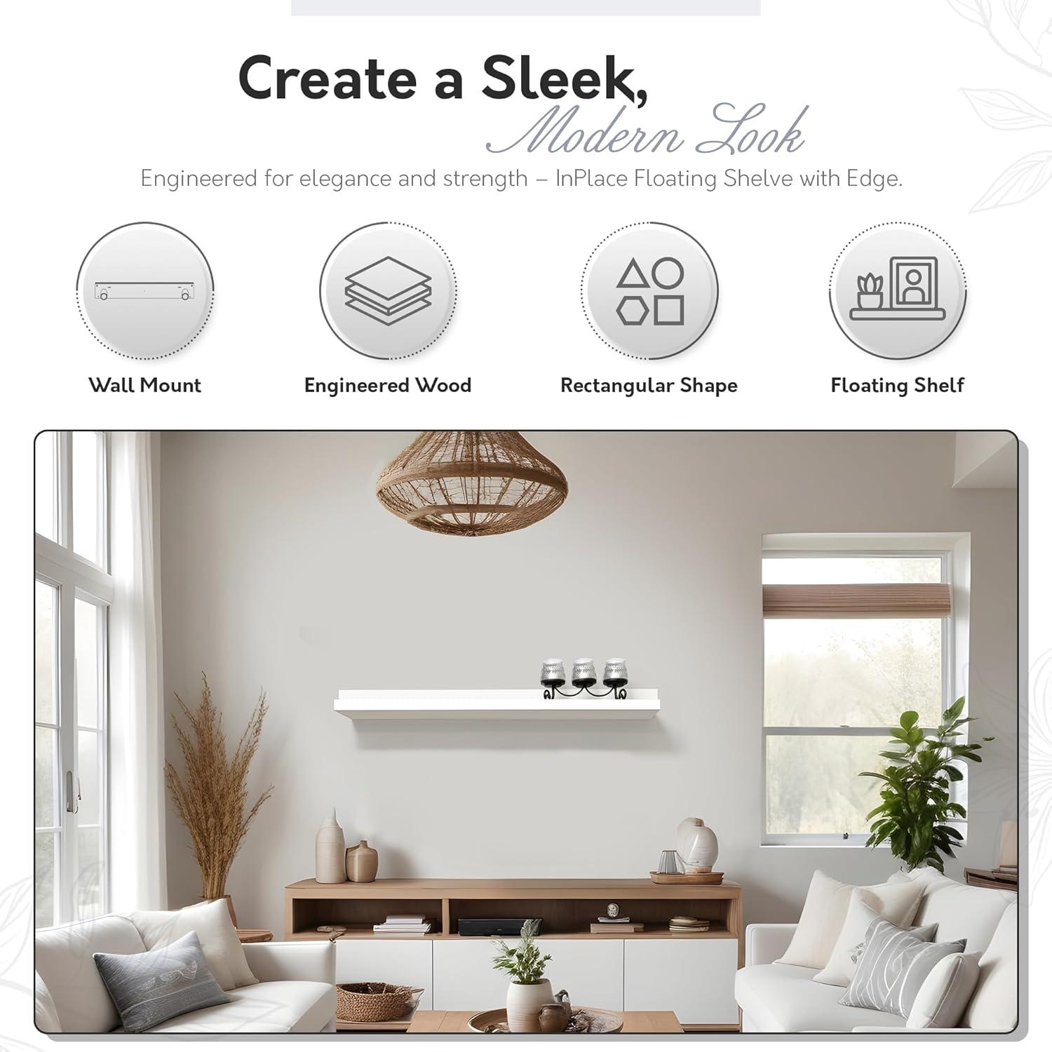 Generic Traditional 4.5" x 35.4" White matt Finish Floating Shelf