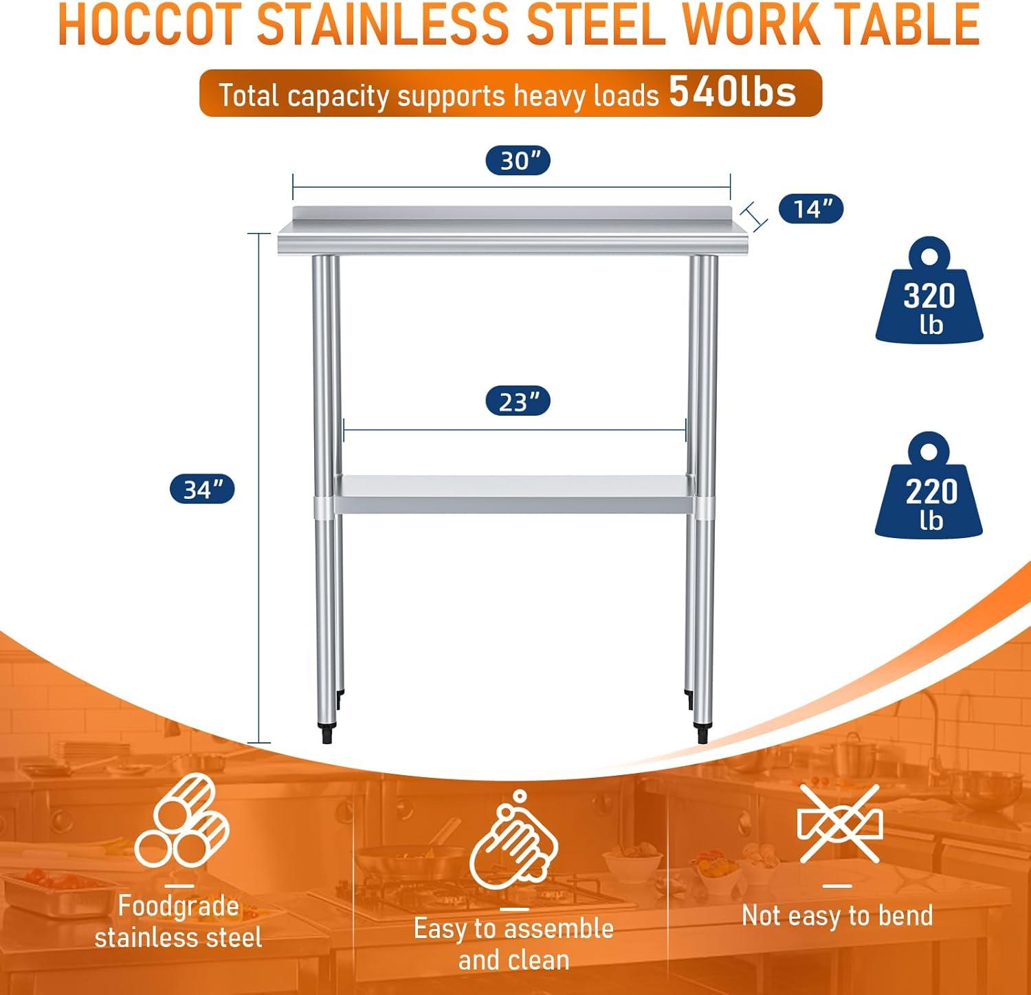 Stainless Steel Table 24" x 30" with Adjustable Undershelf and Backsplash, Commercial Metal Workstations for Kitchen, Garage, Outdoor BBQ
