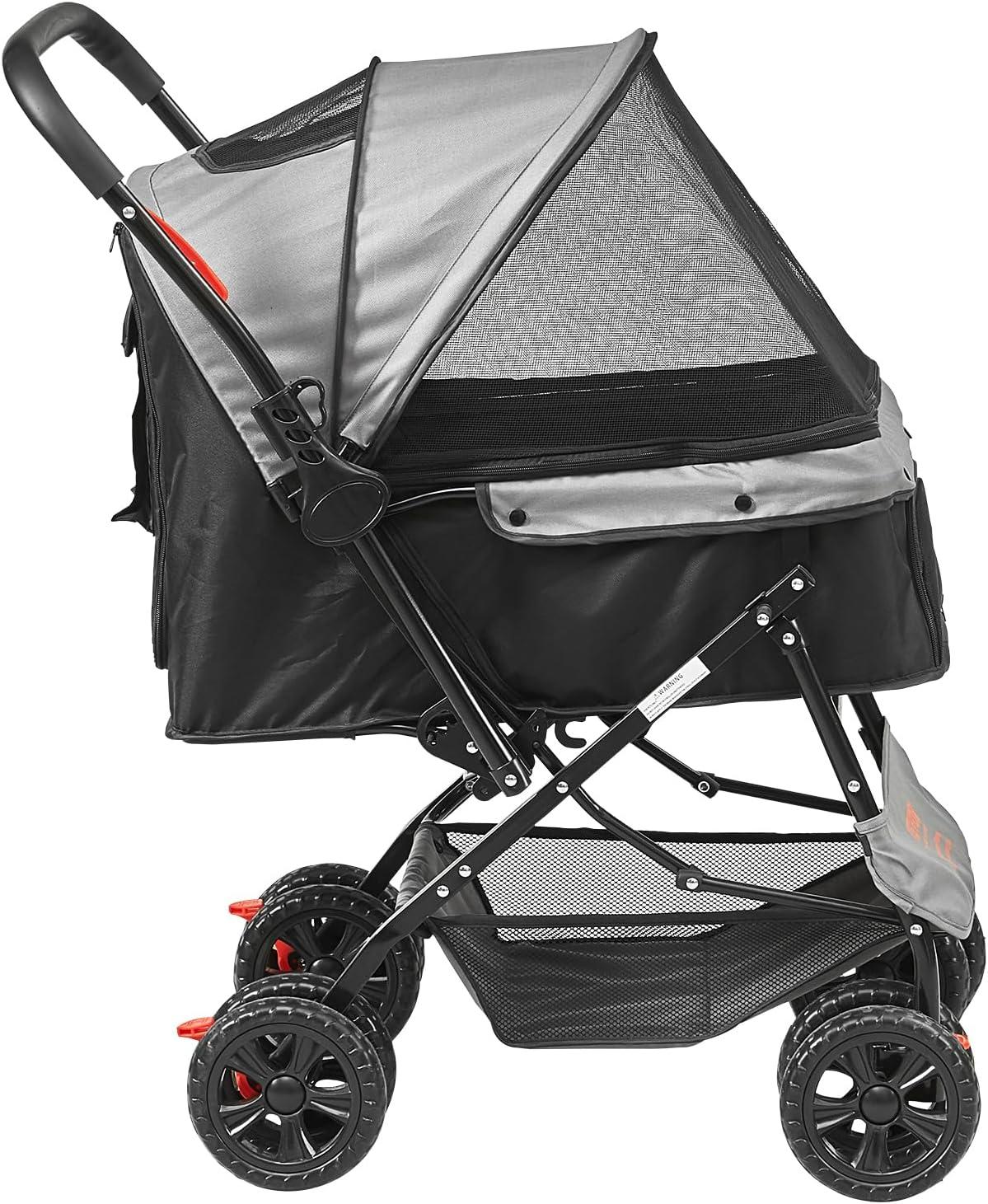 VEVOR Foldable Black and Gray Pet Stroller with Reversible Handle