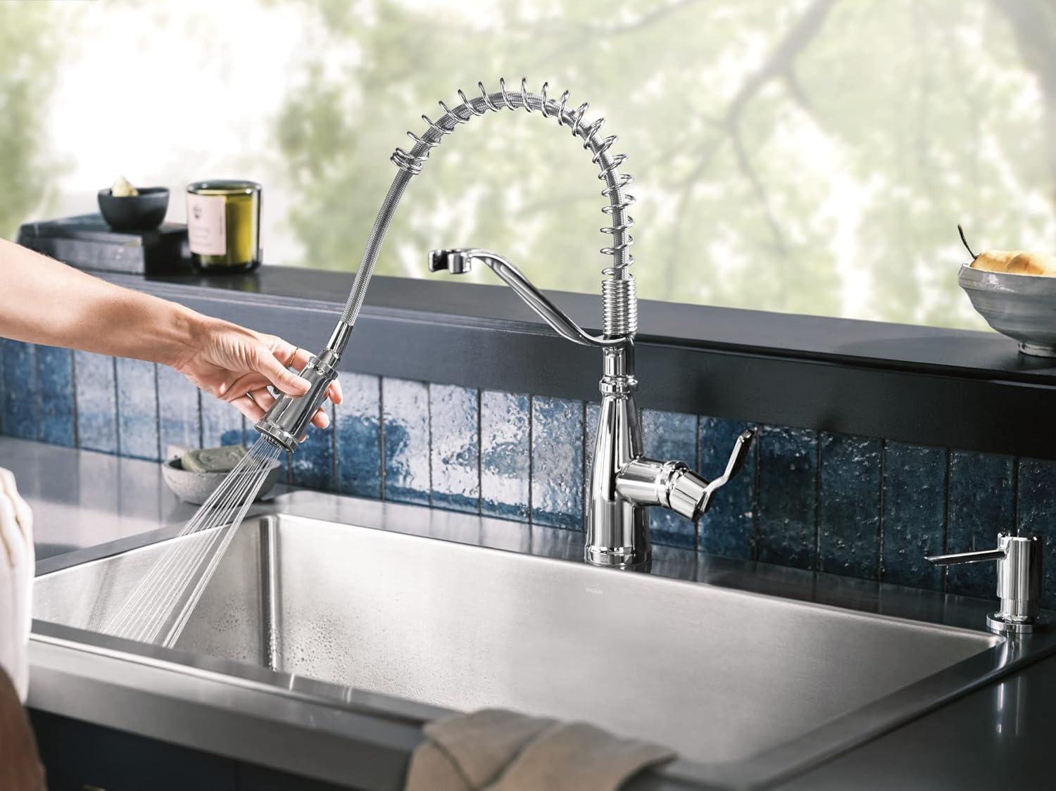 Chrome Single Handle Spring Kitchen Faucet with Pull-Out Spray