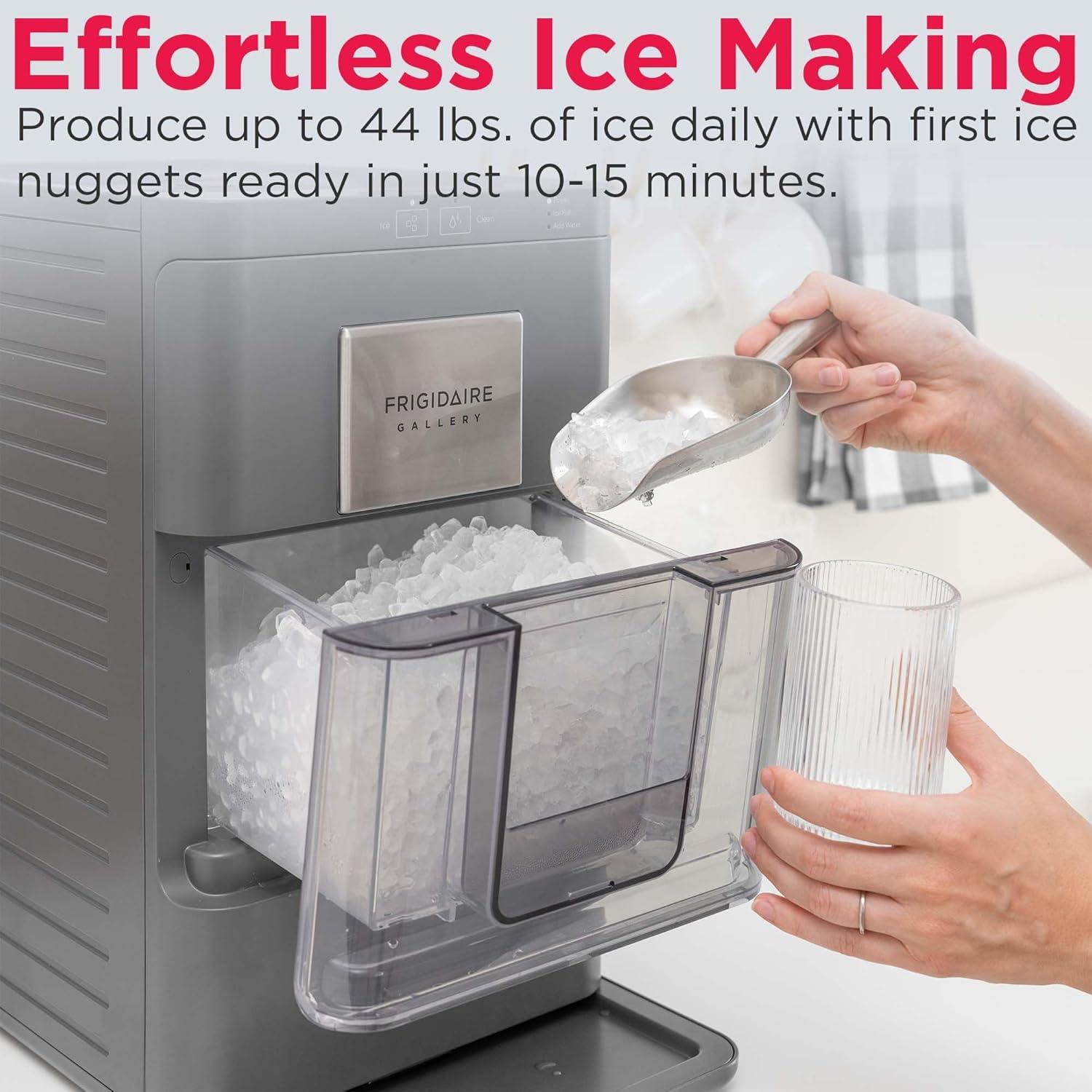 Frigidaire Nugget Ice Maker - Black: Countertop Ice Machine, 44 lbs Daily Production, 3 lbs Storage, Includes Scoop