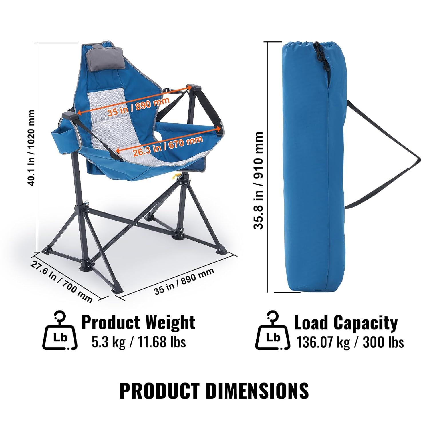 Black and Gray Mesh Reclining Camping Hammock Chair with Cup Holder