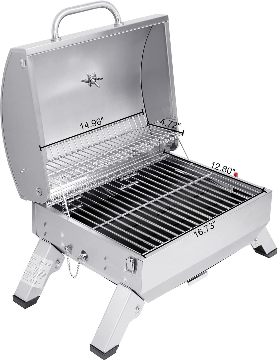 Stainless Steel Portable Propane Gas Grill with Folding Legs